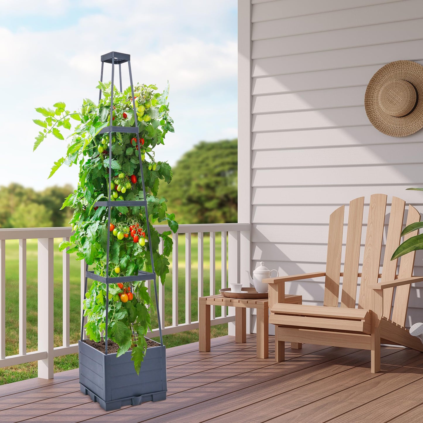 GENMOUS Raised Garden Bed with Tomato Planter Box Trellis, 56'' Tomato Cages for Garden, Tomato Planter Cage for Patio for Climbing Plants Vegetable Vine Flowers Outdoor & Indoor, 2 Pack