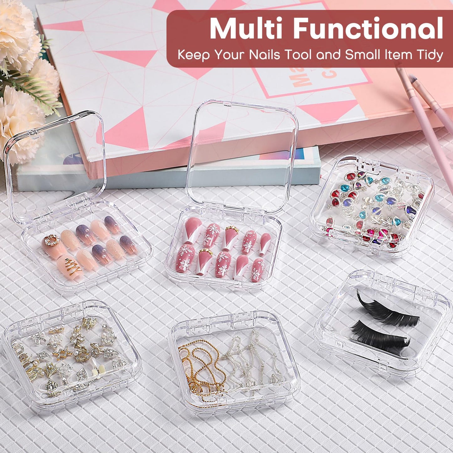 Udefineit 27PCS Press on Nail Boxes with 5M Nail Tape, Clear Acrylic Nail Display Box for Storage Nail Tips Press on Container Plastic Empty Packaging Boxes for Nail Art Home Beauty Salon