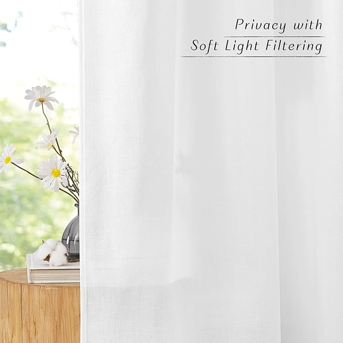 NICETOWN White Linen Curtains 90 inches Long, Grommet Thick Linen Blend Privacy Added with Light Filtering Window Treatments for Nursery/Bedroom, W42 x L90, 2 Panels