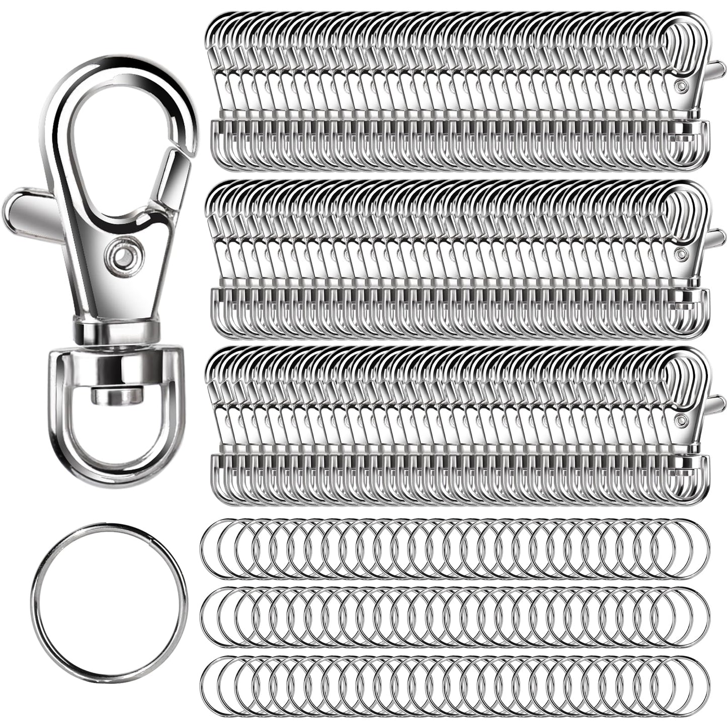 LEOBRO 240PCS Lobster Claw Clasps and Key Rings, Keychain Making Kit, 120PCS Keychain Clips and 120PCS Key Chain Ring, for Keychains, Lanyard, Jewelry Making, Art Crafts, Silver