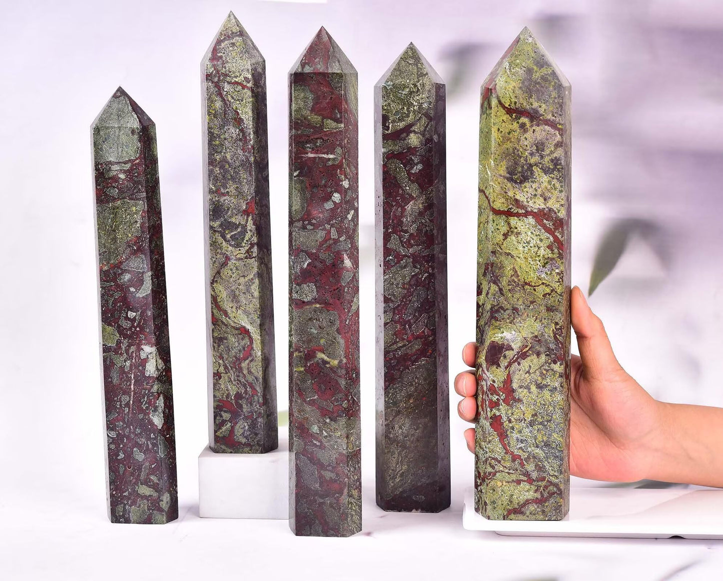 AMOYSTONE Large Blood Jasper Stone Wand Healing Crystal Obelisk Tower 6 Faceted Column Reiki Chakra Meditation Therapy 2.2-2.6 LBS