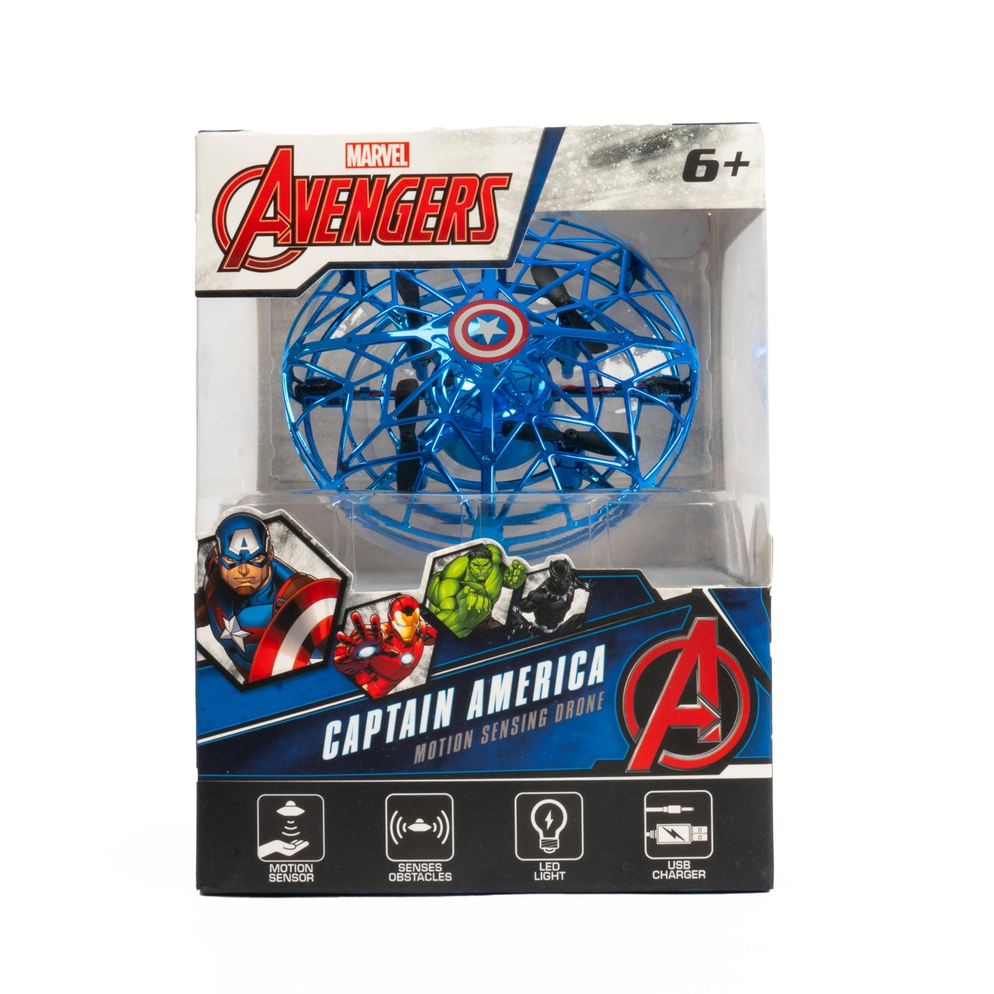 World Tech Toys Marvel Captain America Flying Toy – Motion Sensing UFO Toy with USB Charging – Marvel Licensed – Indoor/Outdoor Drone for Kids Ages 6+