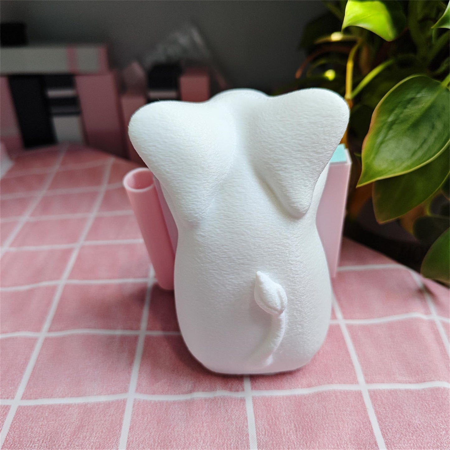 RhyNSky Elephant Sticky Note Holder - Pop-up Note Dispenser Cute with Pink Pen Holder for Office Desk Accessories, 3x3 in, White
