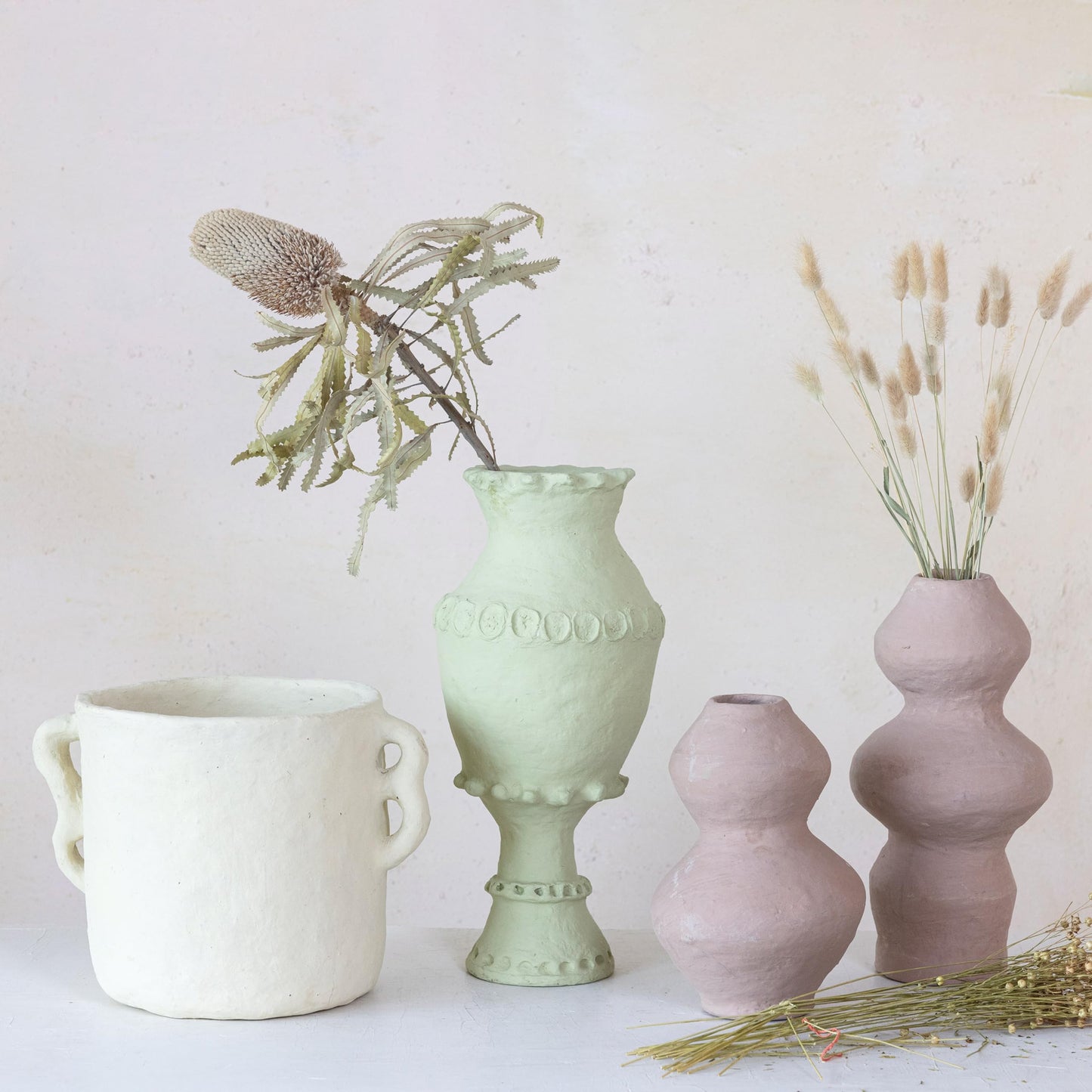 Creative Co-Op Handmade Paper Mâché Vase with Embossed and Debossed Design, Mint