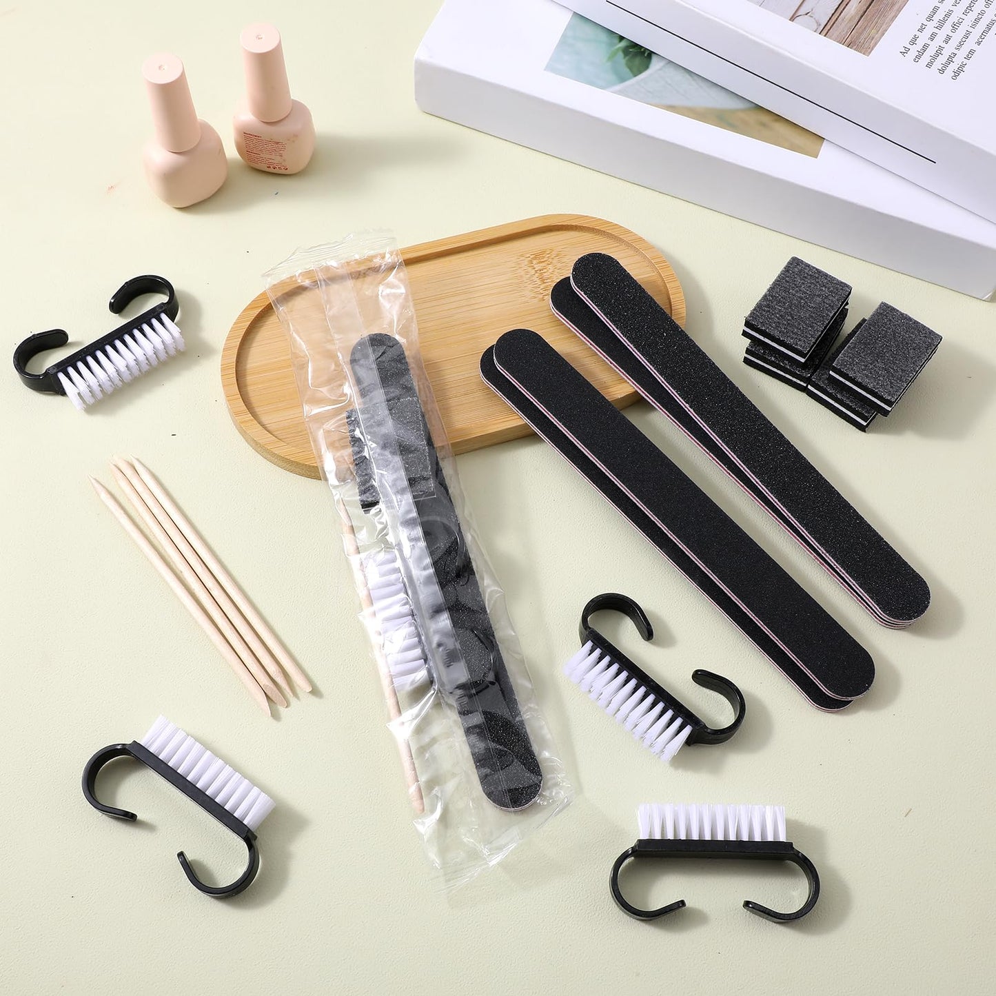 100 Sets Black Disposable Manicure Kit 4-in-1 Nail Kit for Business, Handle Grip Brush, Mini Nail Buffer Nails File and Wood Stick for Gifts Salon Professional