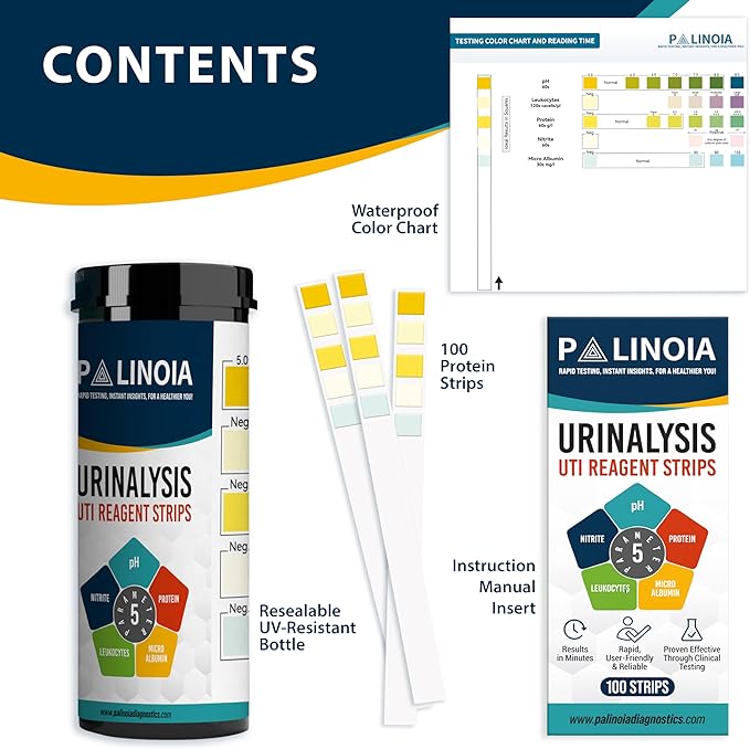URS 5-in-1 Urine Test Strips 5 Parameters Testing UTI, Urinalysis for Ketosis, pH, Protein, 100 CT