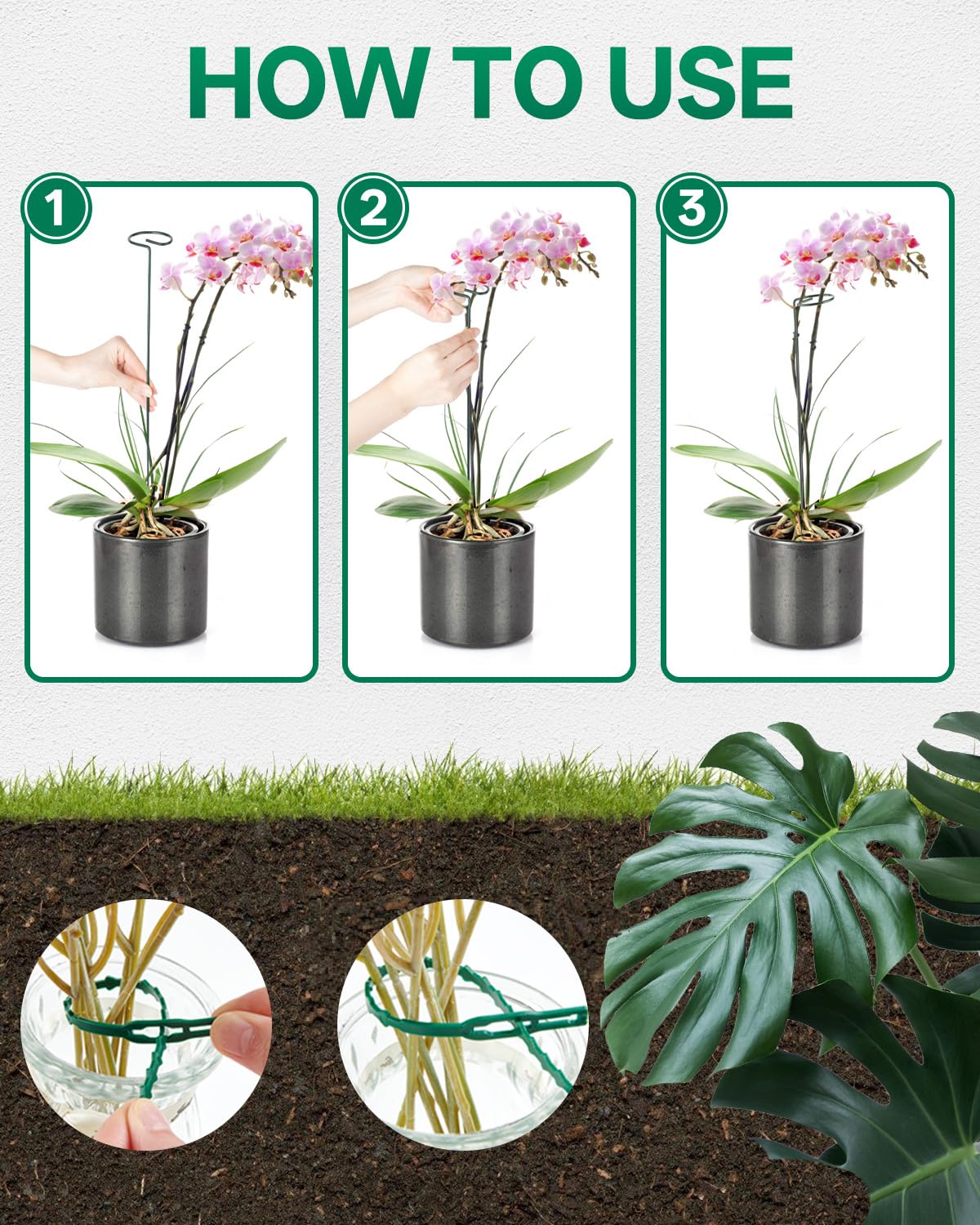 Breeze Touch 6 Pack Plant Stakes, 23.6 Inch Plant Support Stakes with 15 Twist Ties, Plant Sticks Support, Flower Stakes for Plants Peony, Tomato Seedling, Marigold, Amaryllis, Sapling, Coreopsis