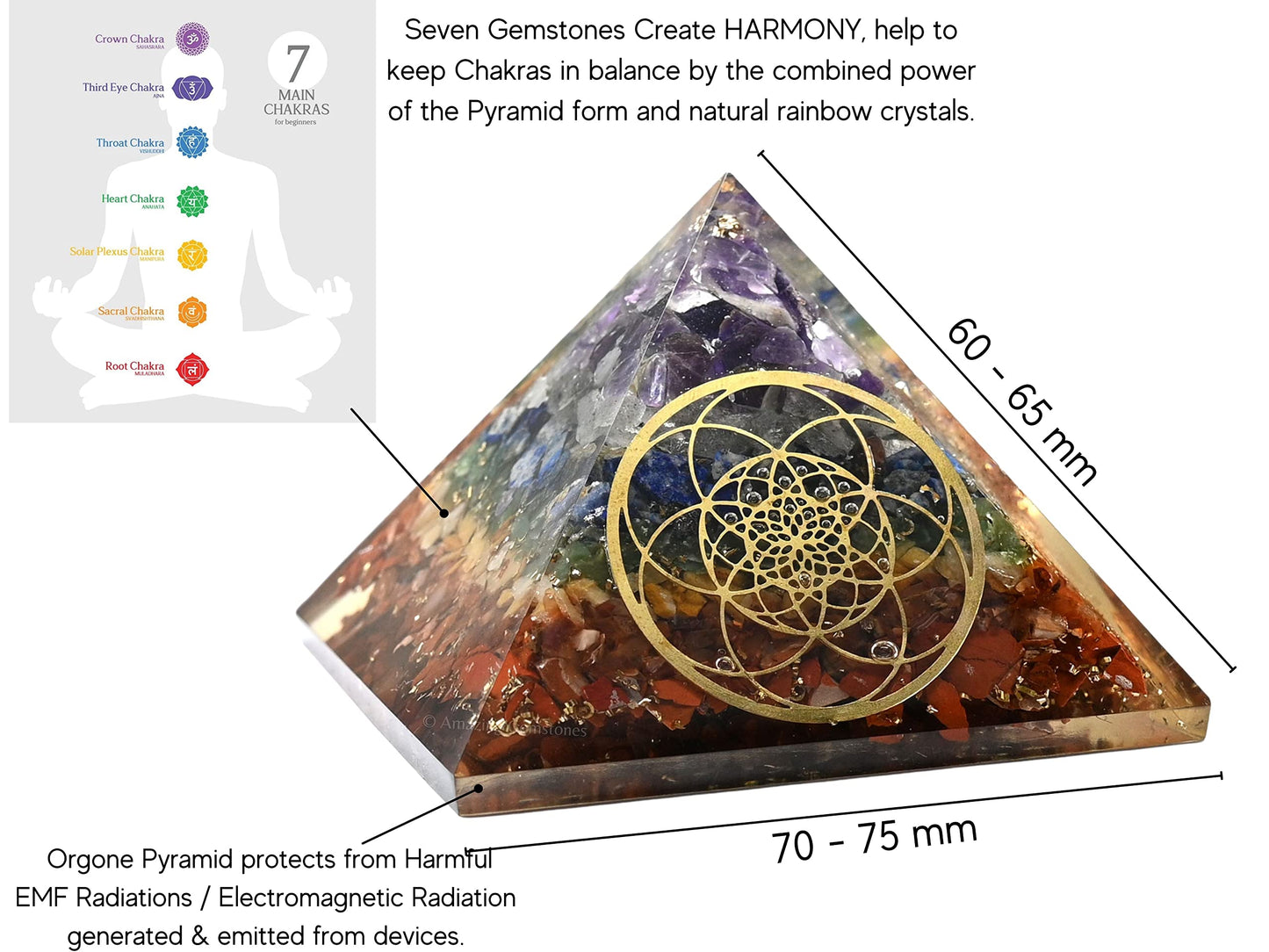 Amazing Gemstone Large Orgone Pyramid | Natural Chakra Pyramid Crystal | Seed of Life Orgonite Pyramid | Organ Pyramids Positive Energy Healing