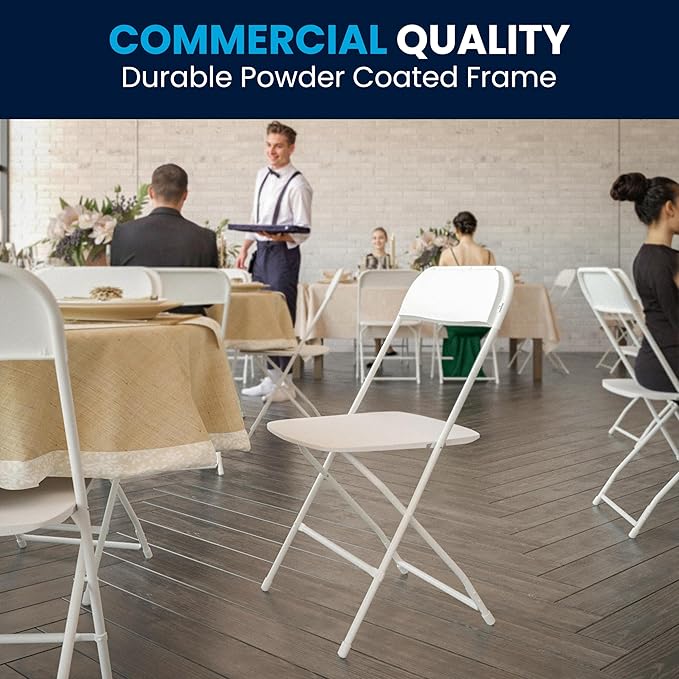 Flash Furniture Hercules Series Plastic Folding Chair - White - 4 Pack 650LB Weight Capacity Comfortable Event Chair-Lightweight Folding Chair