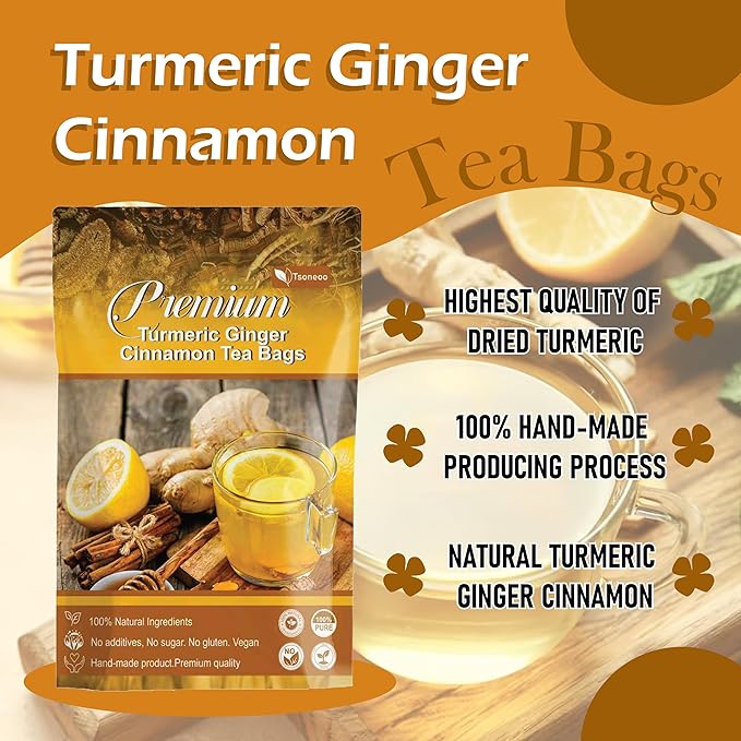 Premium Turmeric, Ginger, Cinnamon Blend Tea Bags, 100% Natural & No Additives & Caffeine Free. (1)