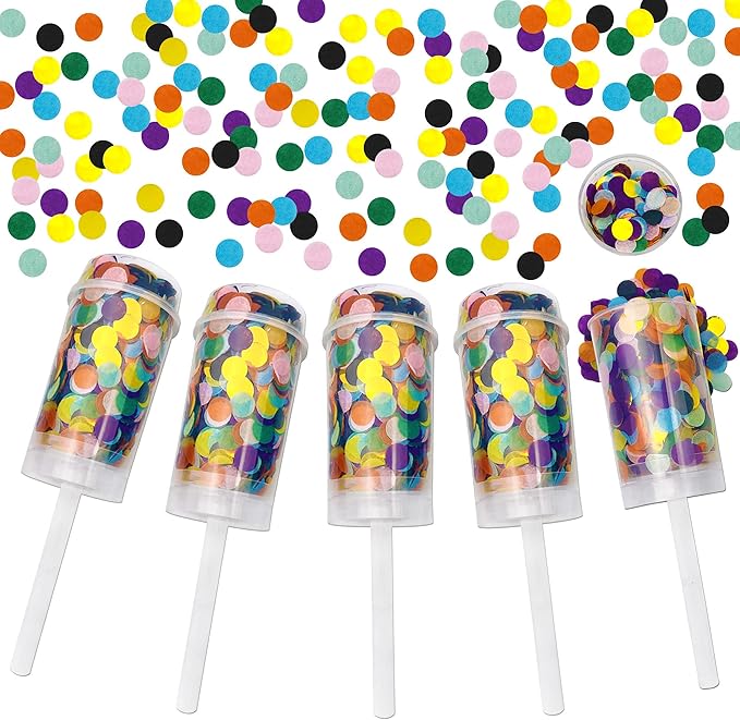 5 PCS Confetti Push Pop Colorful Containers Sprinkle Confetti Paper Poppers for Graduation Wedding Baby Shower Christmas New Year Birthday Party Bridal Anniversary Fiesta Favors Supplies (Colorful)