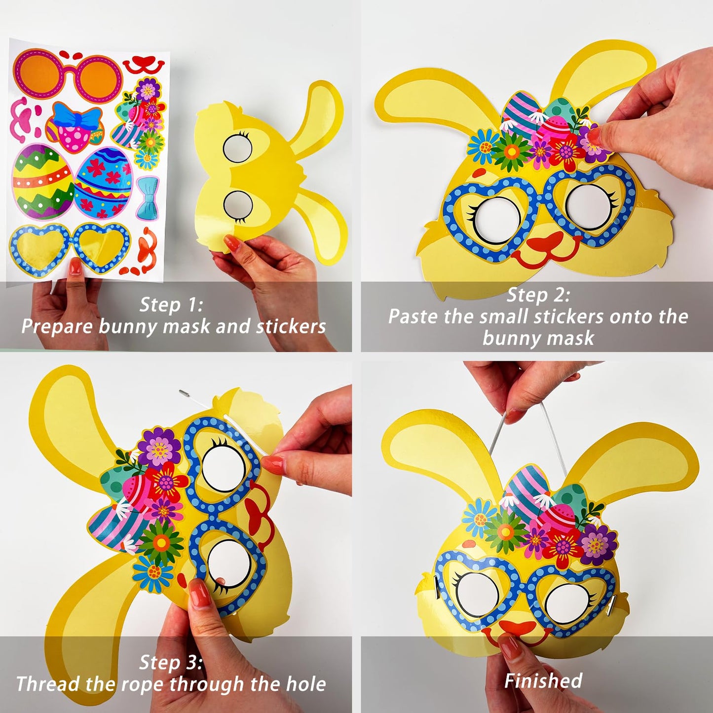 Kepeel 24 Packs Easter Bunny Mask Craft Kit, Make Your Own Easter DIY Art Bunny Mask Crafts Rabbit Spring Easter Classroom Game Activities Project Party Decorations Favors Gift