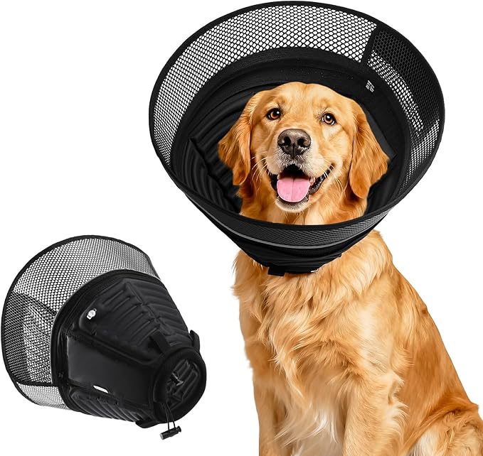 Upgraded Inflatable Dog Cone for Dogs After Surgery,Soft Adjustable Elizabethan Collar for Large Dogs,2-in-1 Dog Cone Collar with Detachable Anti-Licking Shield,Comfortable Pet Recovery E-Collar(XL)