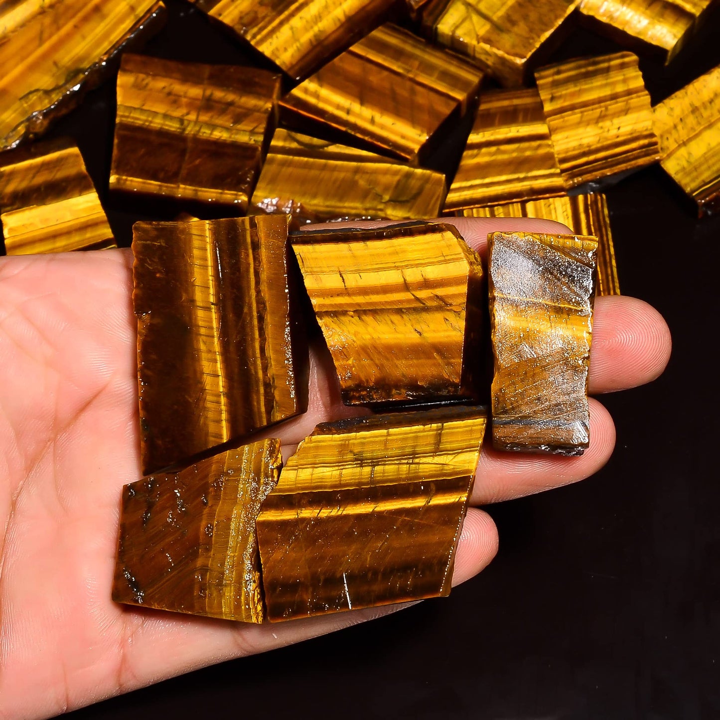 Natural Tiger Eye Raw Slice Gemstone- Healing Crystals for DIY Jewelry Making -Loose Natural Cabochon -Perfect for Crafting Unique Jewelry Designs (5 pcs, 25-35 mm)