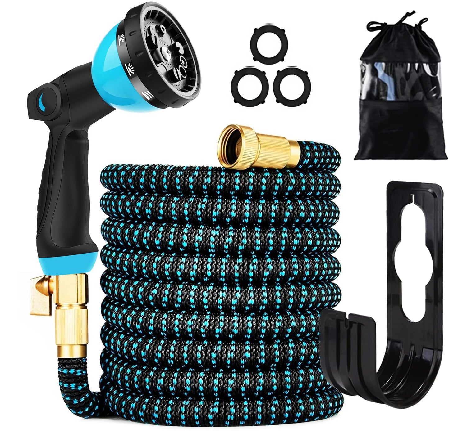 Expandable Garden Hose 75FT-Expanding Water Hose with Thumb-Controlled 10 Spray Nozzles&3750D Outer Fabric, Durable Collapsible Latex Core, Ultra Lightweight & Flexible