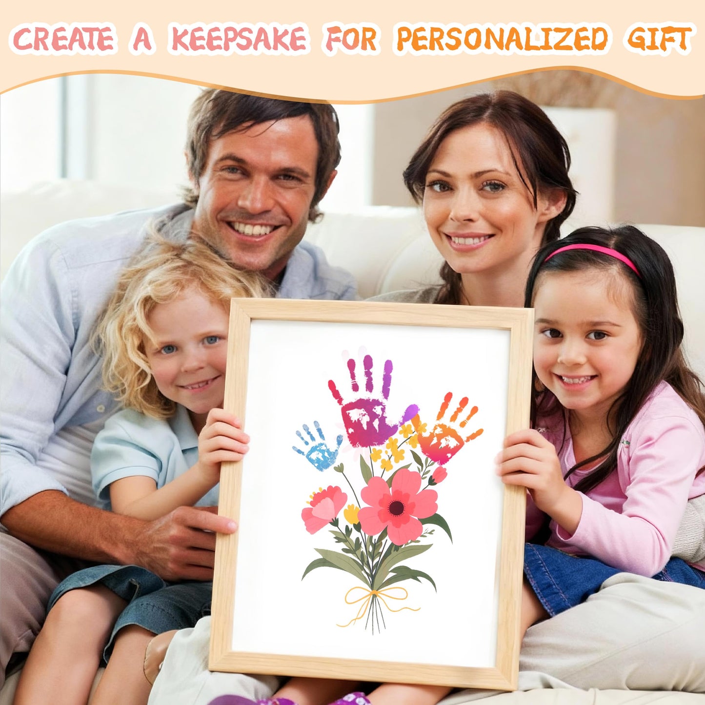CHERRY CHEERS Flower Bouquet Handprint Art Kit, 3 Special Unique Sheets with Floral Design, DIY Keepsake Craft Gift, Meaningful Christmas or Thanksgiving Gift, 6 Colors Non-toxic Inkpads