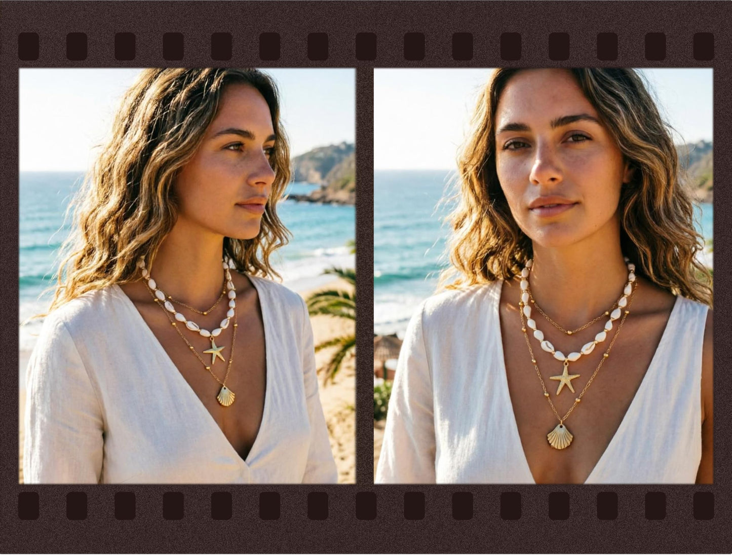 Seashell Starfish Necklace for Women Summer Pearl Beach Conch Shell 14k Gold Layered Dainty Choker