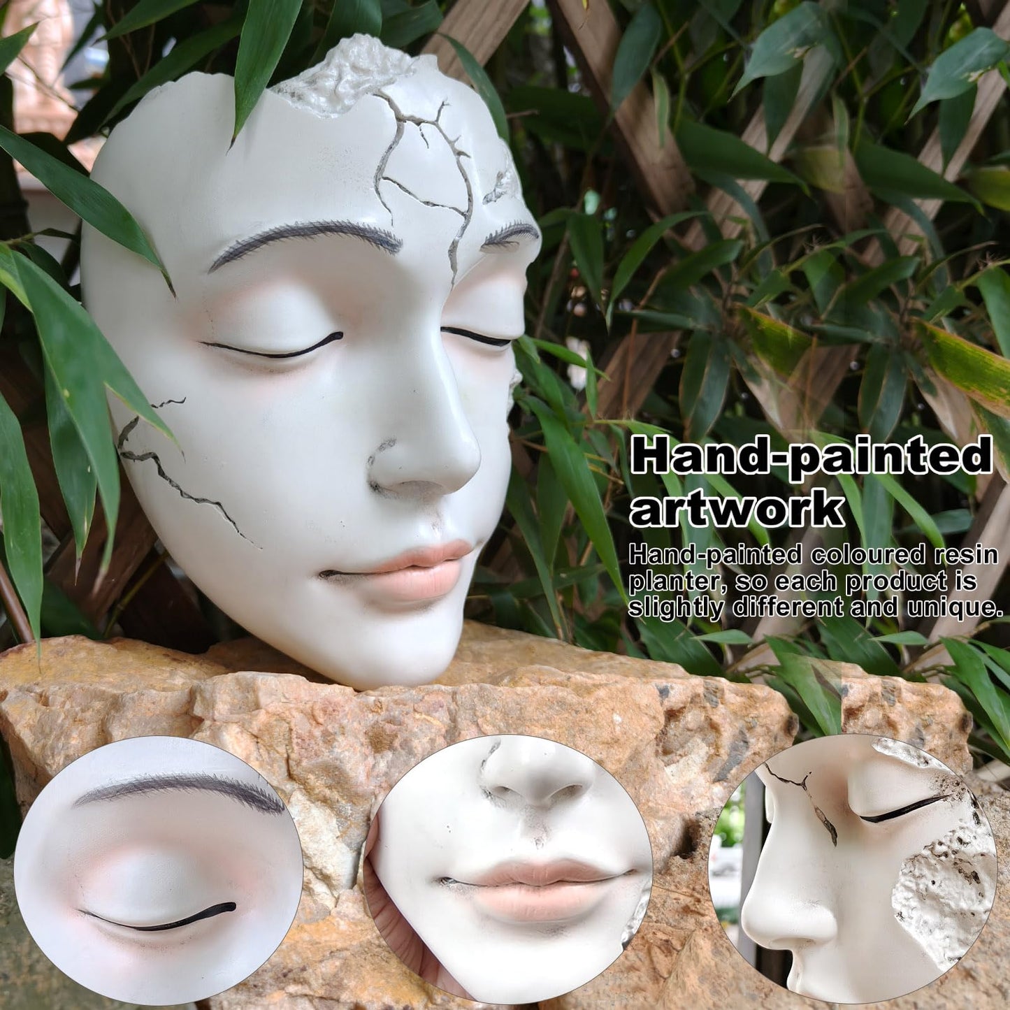qumHmup Elegant Face Wall Planter - Matte White Resin Flower Pot with Drainage Hole, 7.5" Artistic Hanging Vase for Succulents & Small Plants