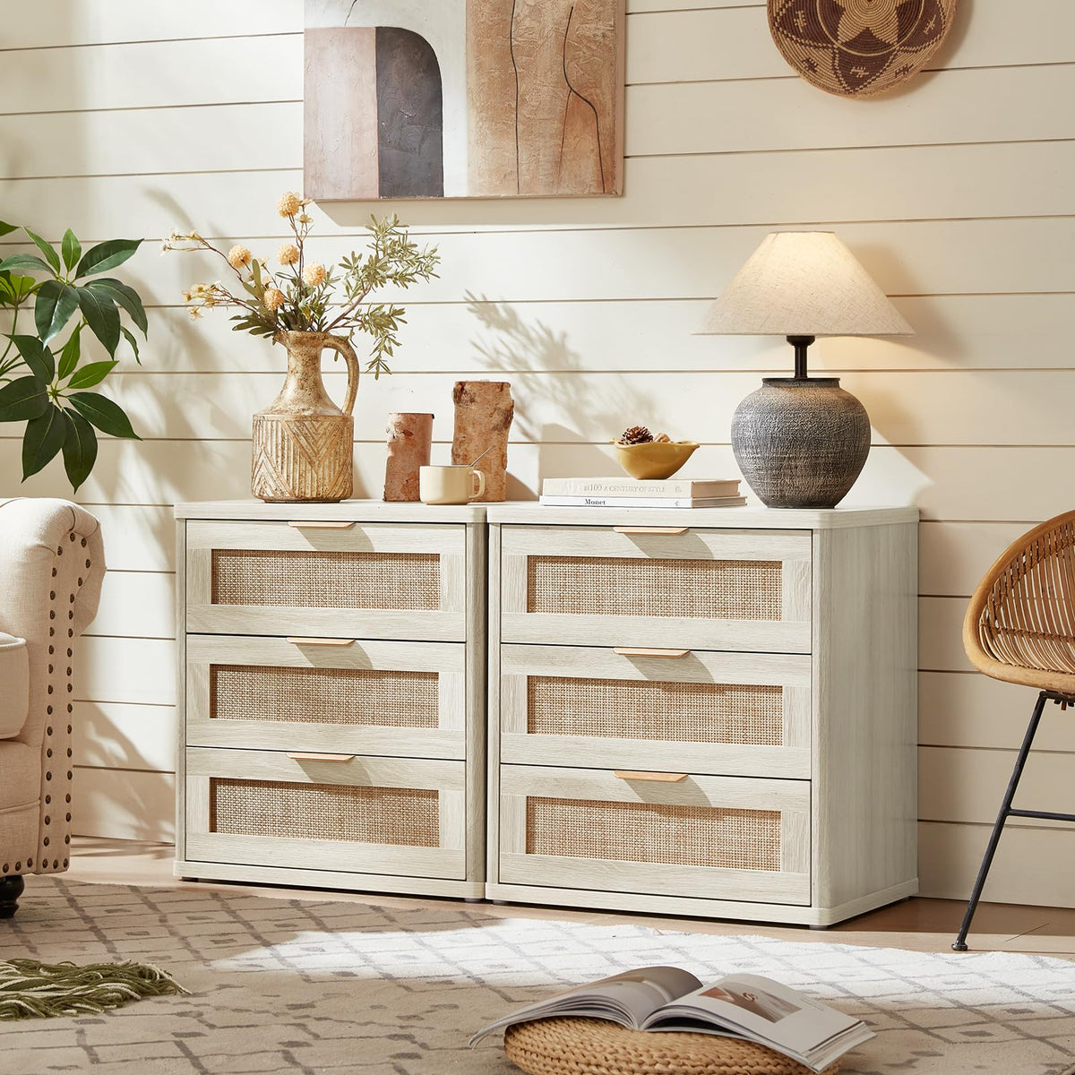 Rattan 23" Nightstands Set of 2 with Drawers for Bedroom (2 Count)