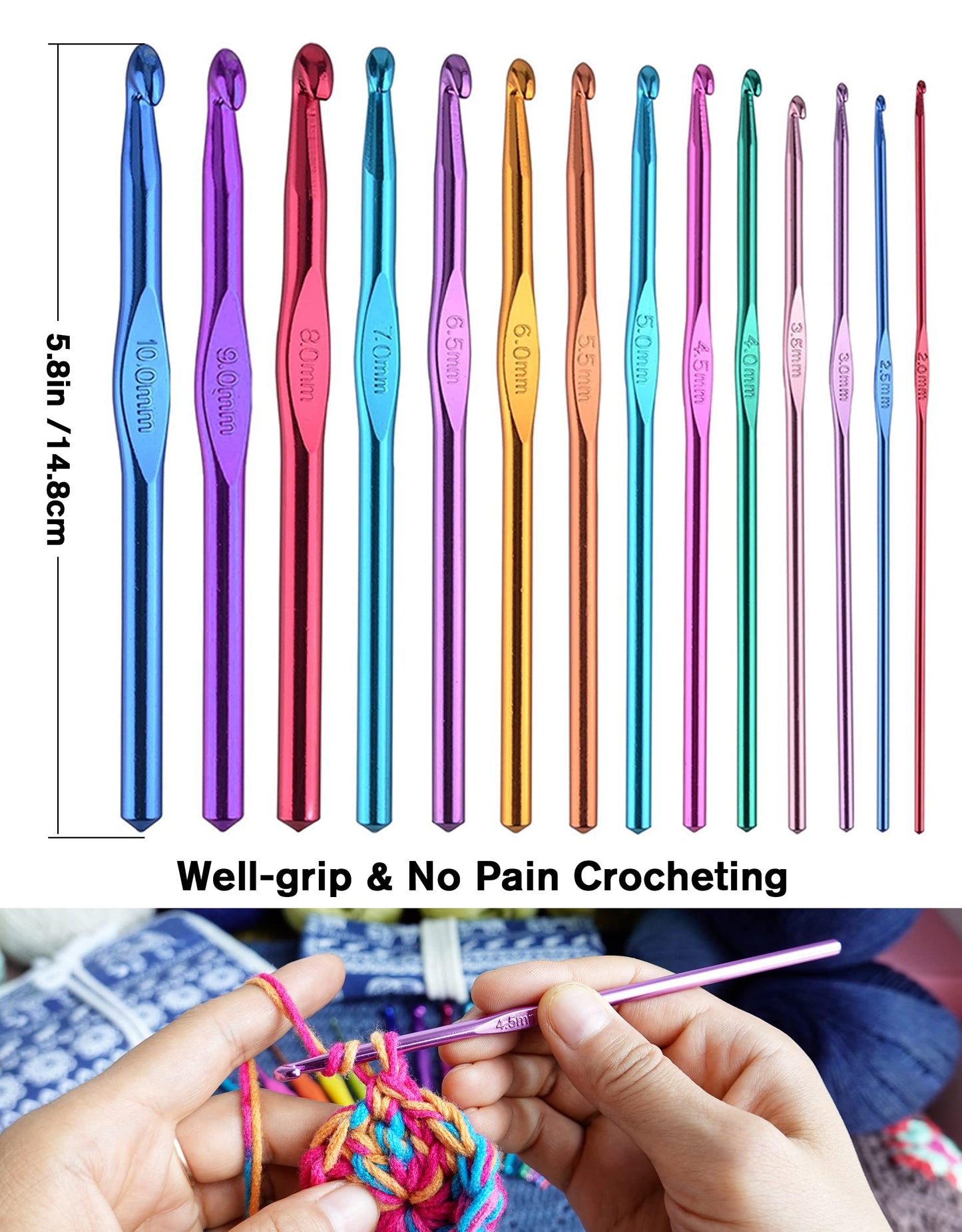 YOJOB Traditional 14 Sizes Crochet Hooks Kit, Super Smooth Crochet Needle for Beginners or Advanced (Coffee)
