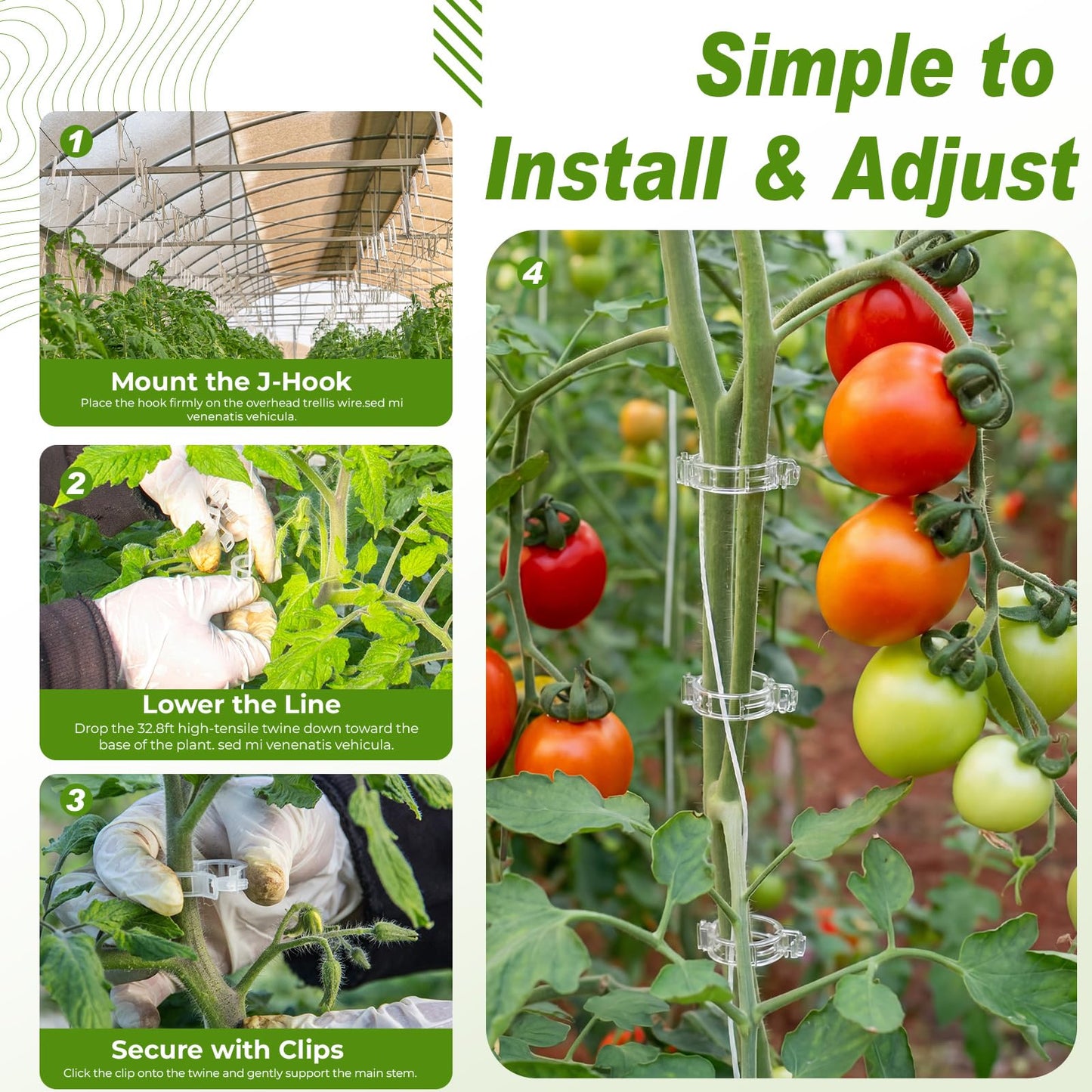 Hushee 100 Pack Tomato Hooks with 200 Garden Clips & 32.8ft String, Tomato Hooks for Climbing Plants, Heavy Duty Plant Support Kit for Greenhouse, Vegetable Plant Fruit Flower