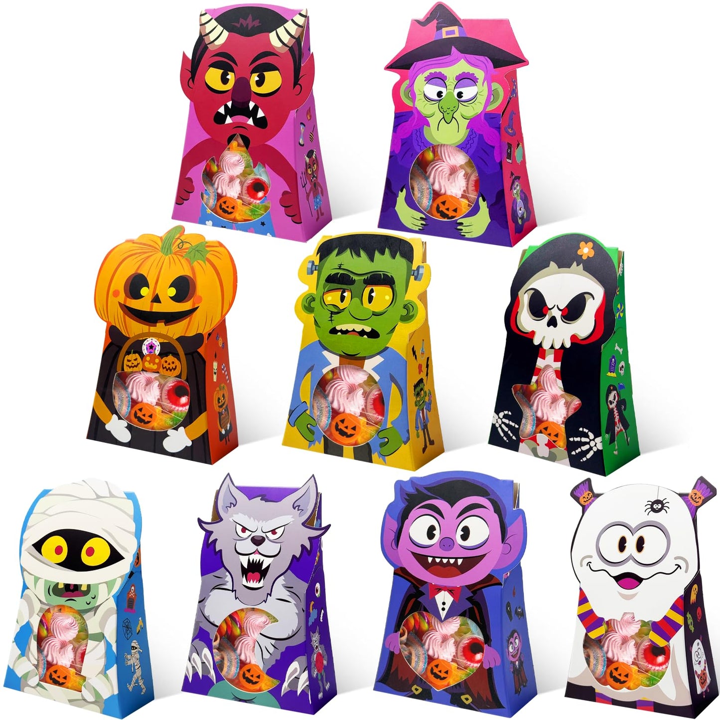 qiqee Halloween Candy Boxes with Window 36packs 4x6.5x2 Inch Bakery Box