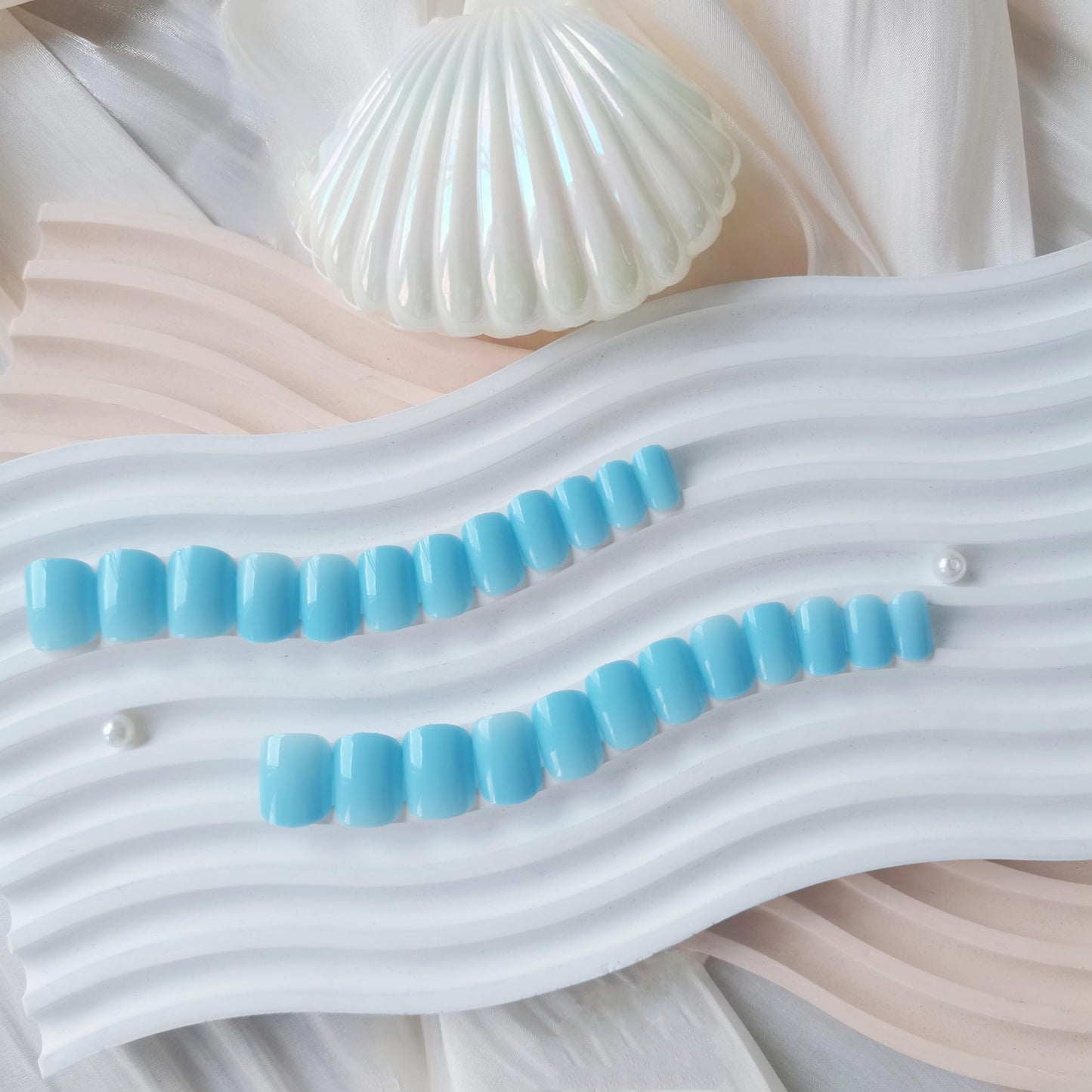 Baby Blue Press On Nails Short Square, KXAMELIE Natural Gel Nails Glue on Acrylic Nails Press ons Featured Protective Coat Thick Reusable Fake Nails Solid Color 24 Short Coffin Artificial Nails