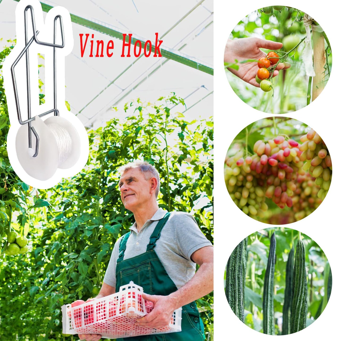 Paradi star 20Pack Tomato Trellis Roller Hooks,Greenhouse Trellising Kit with 100Pcs String Zip Ties for Tomatoes,Vine Twine Crop,Vegetable,Flower