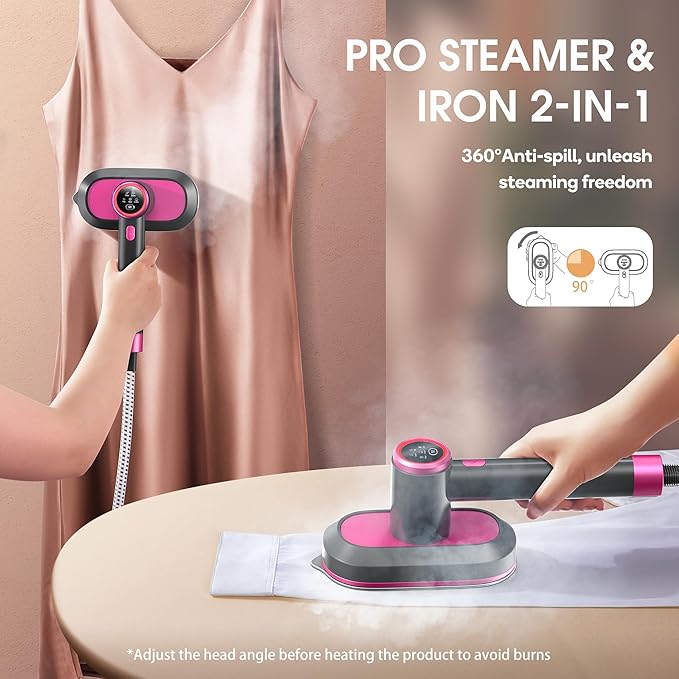Newbealer 2In1 Pro Steam Station Iron, 1550W Turbo 3-level Steam & 3 Dry Heat Modes for Clothes, 30s Heat Up, 1.2L Detachable Tank, Auto-Off, Self Cleaning, Versatile for Home & Hotel (Ashpink)