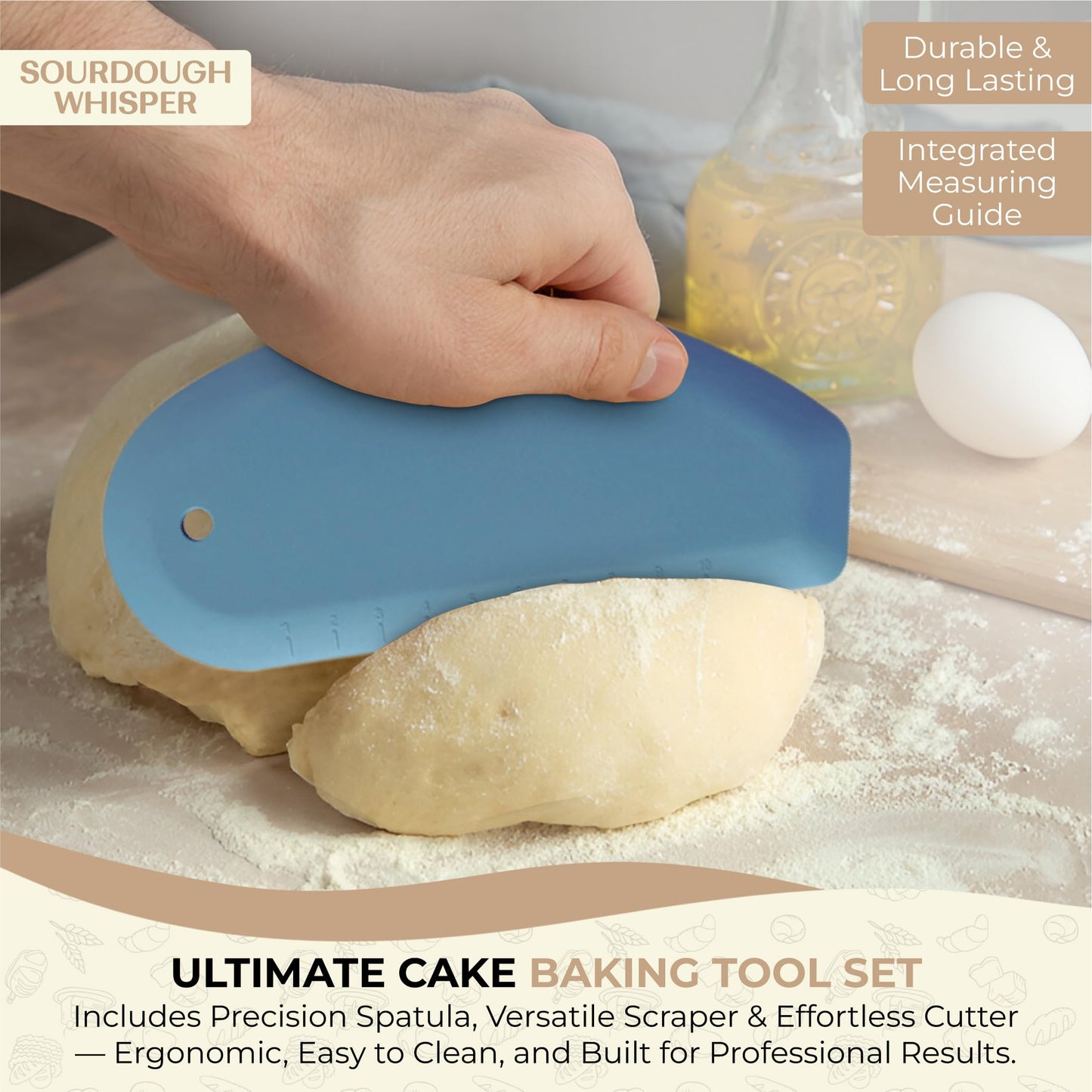 Sourdough Essential Baking Tools Set — Premium Organic Cotton Proofing Tea Towel, Seamless Danish Dough Whisk, Blue Silicone Scraper & Wood Brush (Complete Sourdough Baking & Proofing Kit)