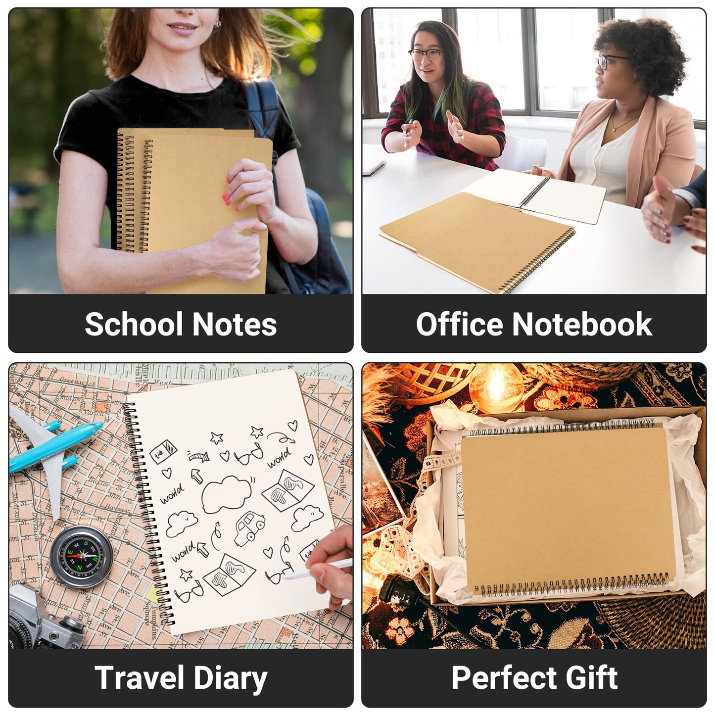 EUSOAR Spiral Journaling Notebooks, A4 6 Packs 8.5"x 11" 120 Pages Hardcover Spiral Blank Notebook, Blank Journal Unlined Notebooks Bulk for Student Office School Diary Drawing Writing-Brown