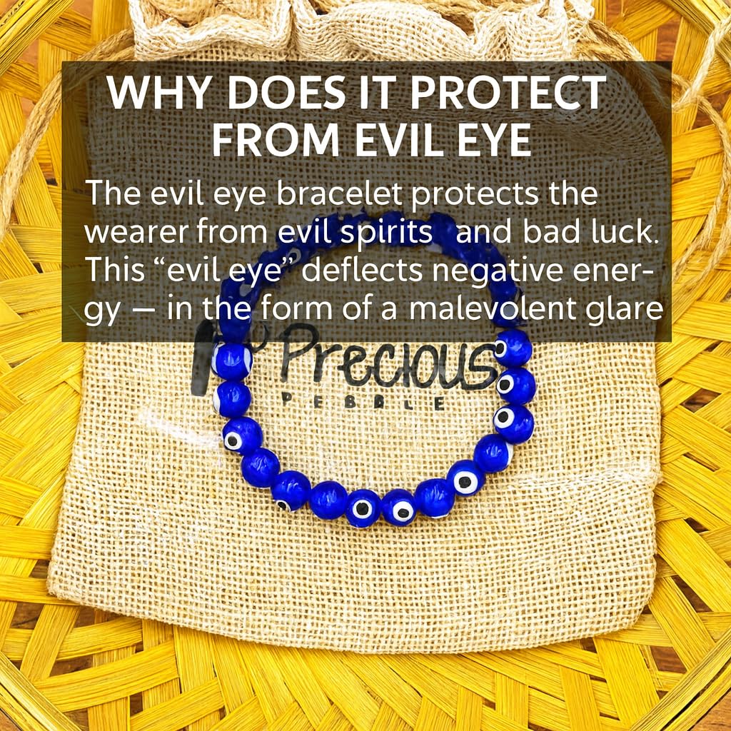 PRECIOUS PEBBLE Evil Eye Beaded Bracelet for Men & Women – Handmade Turkish Blue Eye Bracelets with Natural Stone Beads – Adjustable Size Symbolic Jewelry for Mindful Style, Gifting & Everyday Wear