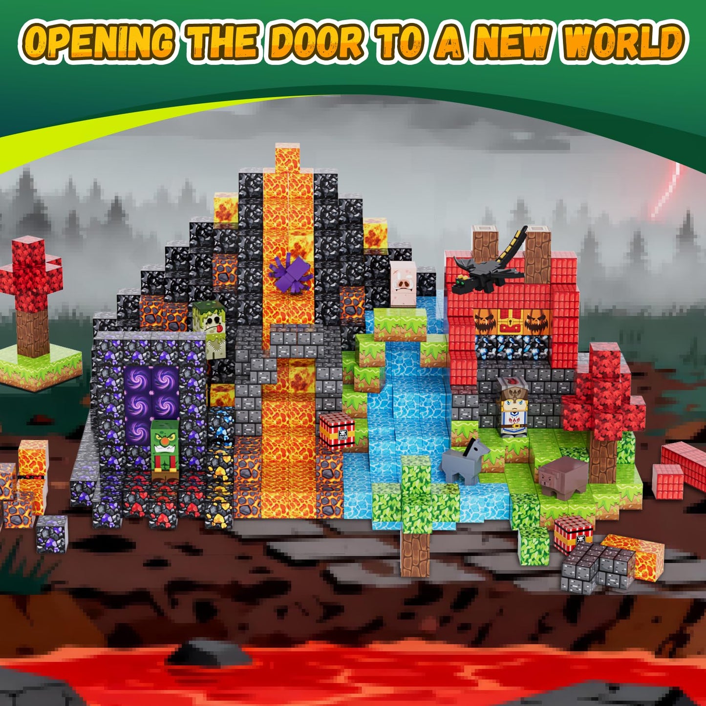 Fitrobust 200 Pack Magnetic Blocks for Kids, STEM Construction Toys with Forest Theme | Creative Educational Games for Ages 3, 4, 5, 6, 7, 8, 9, 10 | Ideal Birthday for Boys & Girls