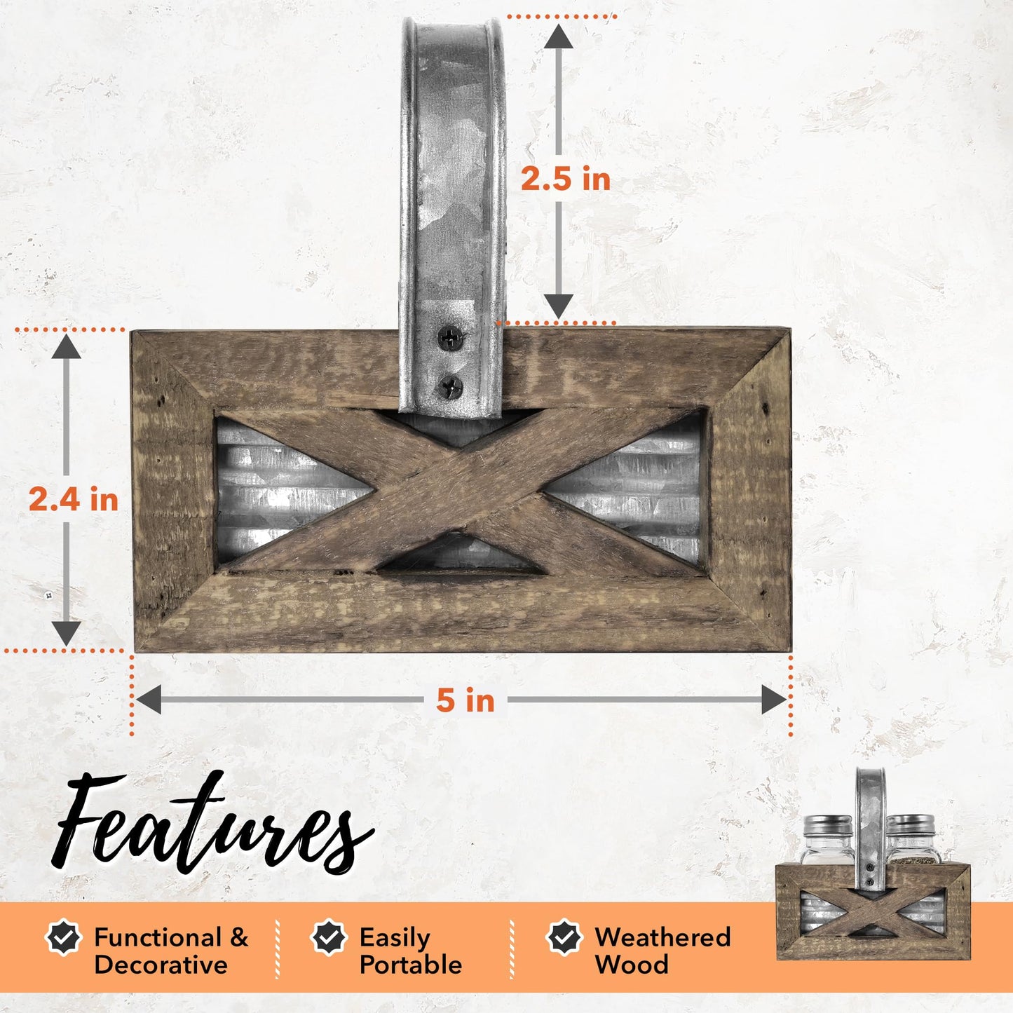 Autumn Alley Barn Door Rustic Salt and Pepper Shakers Set in Wood and Galvanized Caddy, Farmhouse Salt and Pepper Shakers For Rustic Kitchen Decor, Rustic Kitchen Accessories for your Country Kitchen