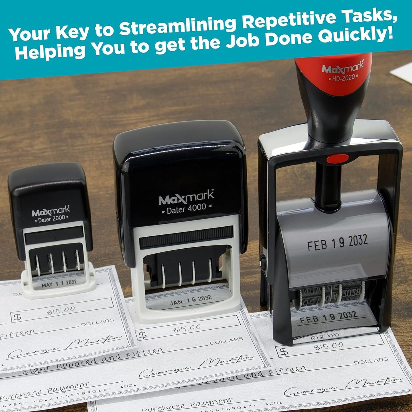 MaxMark Heavy Duty Date Stamp, Large Date Size - Exclusive 12-Year Band - Black Ink