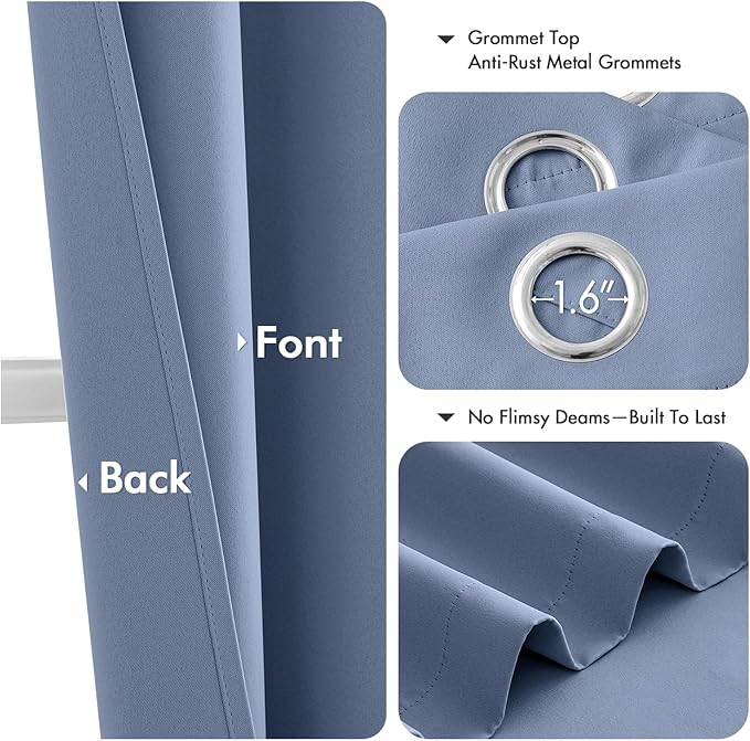 MIULEE Denim Blue Blackout Curtains for Bedroom Living Room 72 Inches Long 2 Panels, Thermal Insulated Room Darkening Drapes Solid Grommet Noise Reduction Light Blocking Window Treatments 40x72 Inch