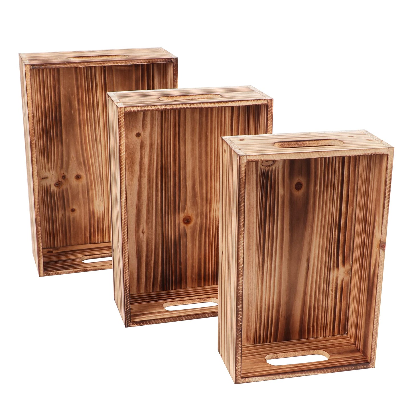 PHOENANCEE Wood Crates For Display,Rustic Crate Storage Decorative Boxes Set of 3,Wooden Nesting Box with Handles Farmhouse Container Basket Bin Home Decoration,Solid Pine,L+M+S