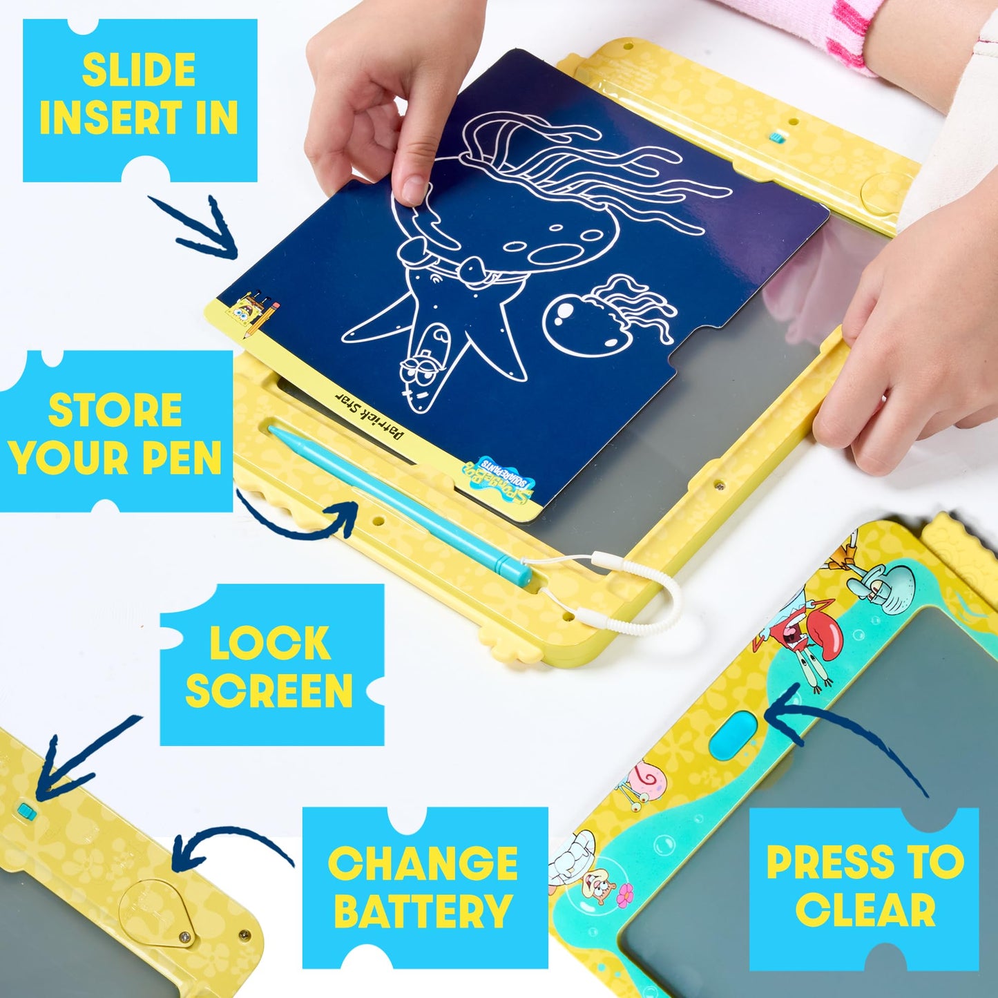 Spongebob Squarepants LCD Doodle Writing Tablet Toy - Travel Essential for Kids - Birthday Gift for Boys & Girls - STEM Drawing & Educational Learning Activity Games (Bubble Turquoise)