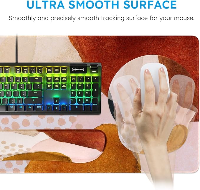 iCasso Desk Mat, Gaming Mouse Pad Wrist Support Set,4in1 XXL Large Mousepad + Keyboard Wrist Rest+Mouse Wrist Rest+Coaster Set with Ergonomic Design for Home Office Table Computer-Color Block