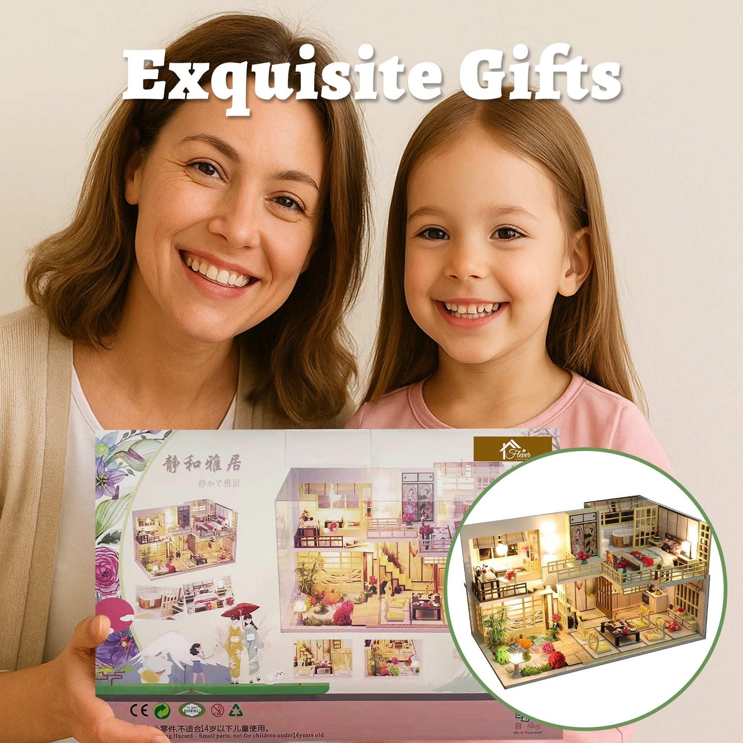 Flever Dollhouse Miniature DIY House Kit with Japanese Style, Creative Room with Furniture for Romantic Valentine's Gift (Quiet and Elegant Residence)