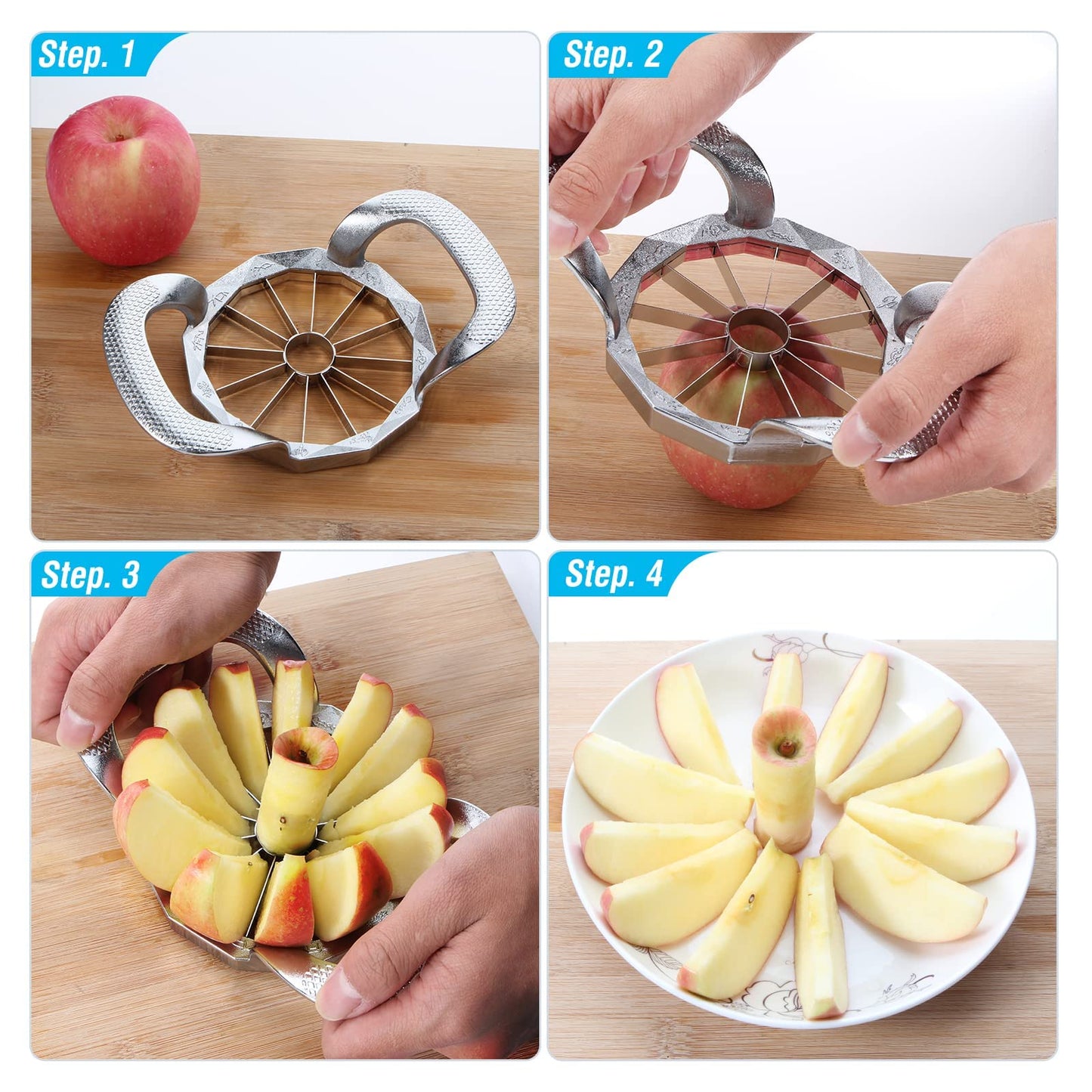 Apple Slicer, HEAVY DUTY Apple Corer, 12-Blade Stainless Steel Apple Cutter Divider Pitter ，Sturdy and Sharp