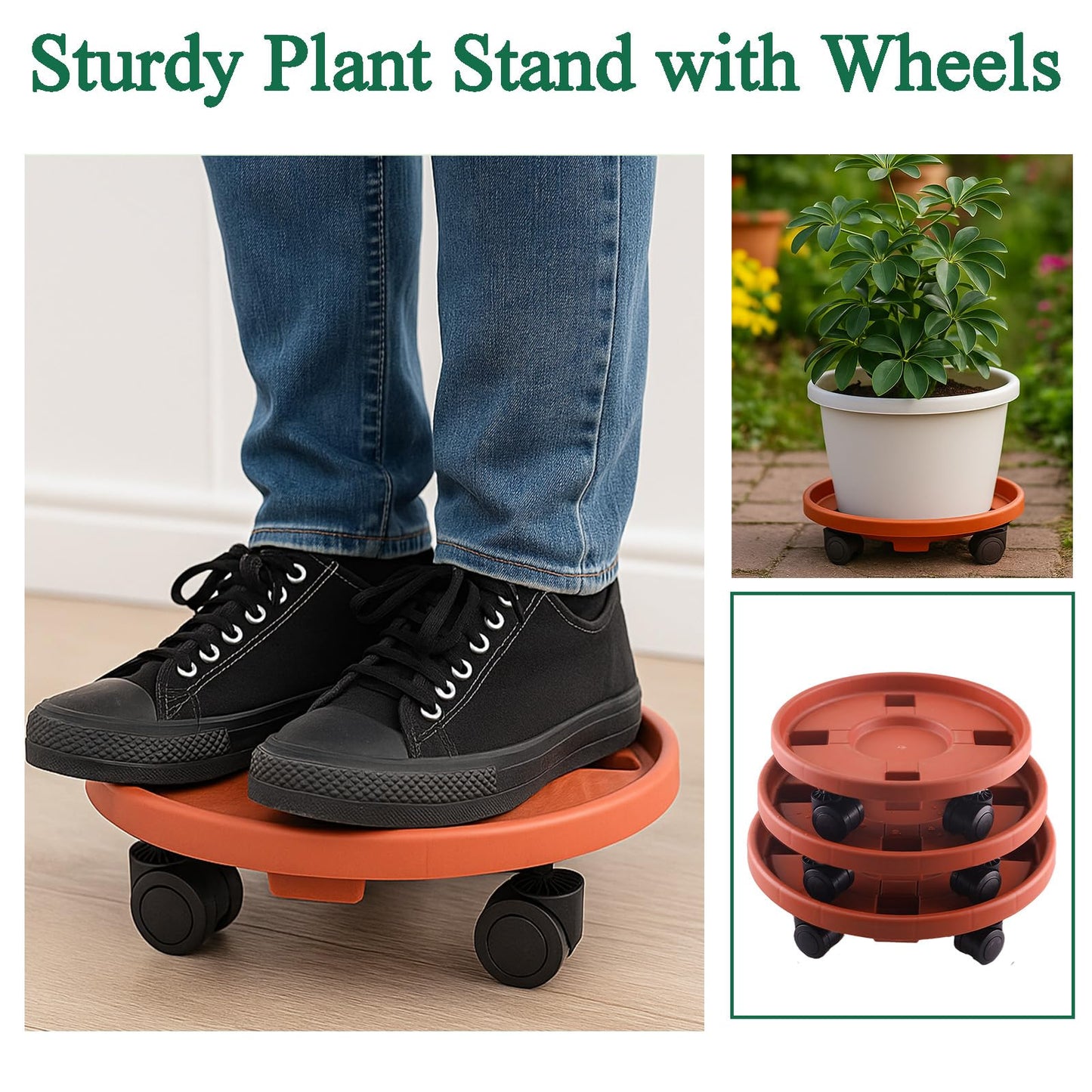 Tulpeed Rolling Plant Stand with Wheels 5 Pack 13 Inch Plant Caddy with Wheels Heavy Duty Plant Dolly Roller Base with Wheels Round Flower Pot Rack Holder Planter Trolley Tray, Red
