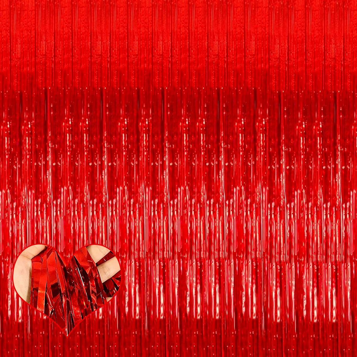 4 Pack Red Fringe Curtain Backdrop, 3.2Ft x 6.6Ft Metallic Tinsel Foil Fringe Streamers Curtains Background for Photo Booth Birthday Wedding Baby Shower Party Thanksgiving Christmas Decorations