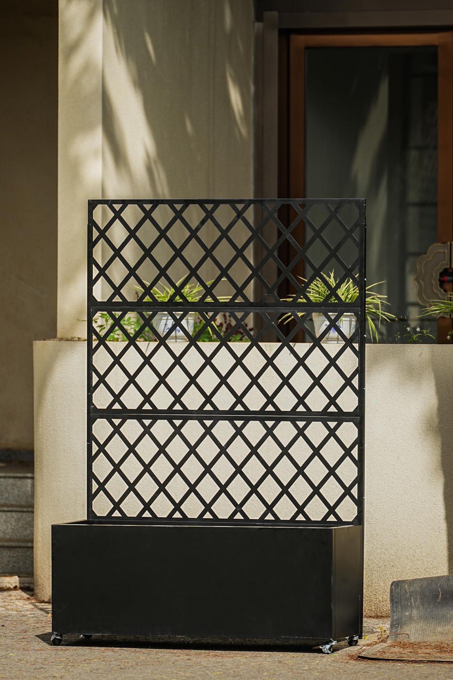 STMHOM Mobile Galvanized Steel Raised Garden Bed Kit with Trellis and Privacy Screen, 71"x35"x16" Planter Box on Wheels for Vegetables, Vines, Patio, Deck, Yard, Black
