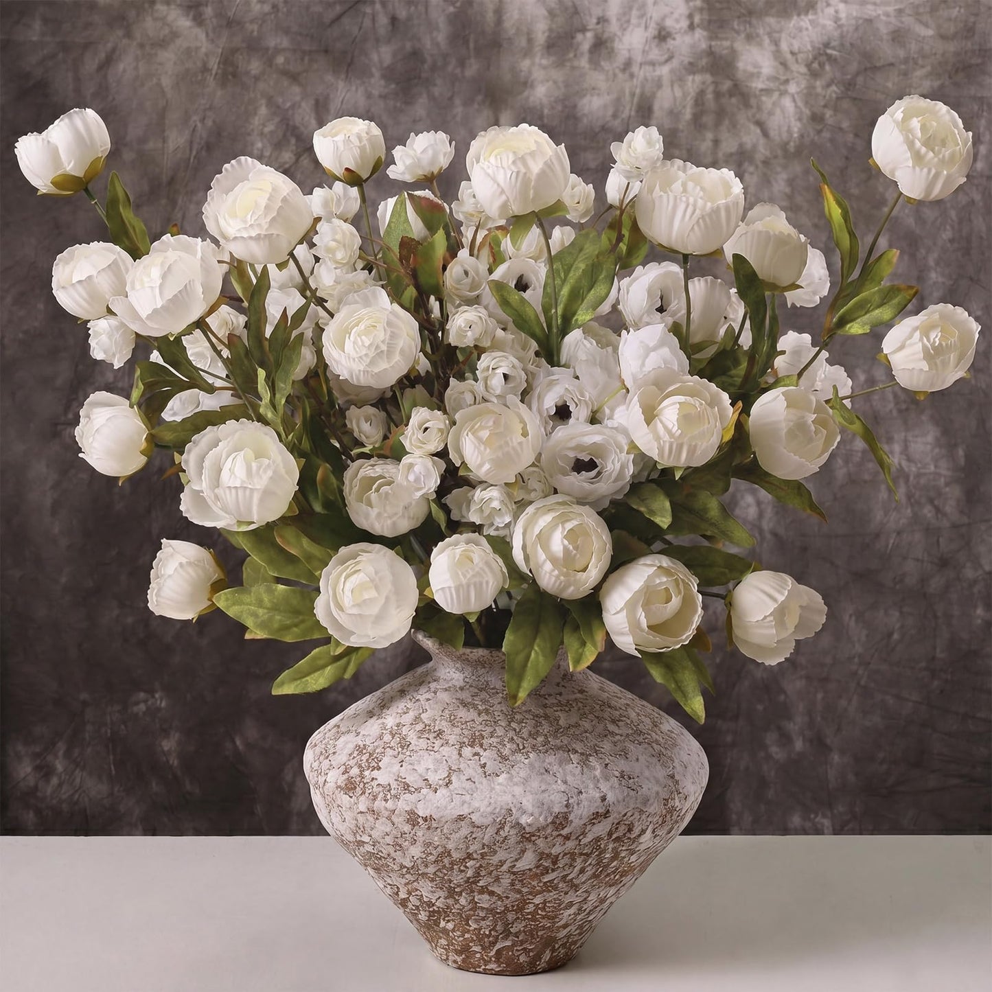 Wavyknot 8 Pcs Artificial Peony Flowers Stems, Faux Peony Bouquet with Hop Branches, Silk Flowers for Vase Spring Wedding Table Centerpiece Farmhouse Home Decor(Cream White)