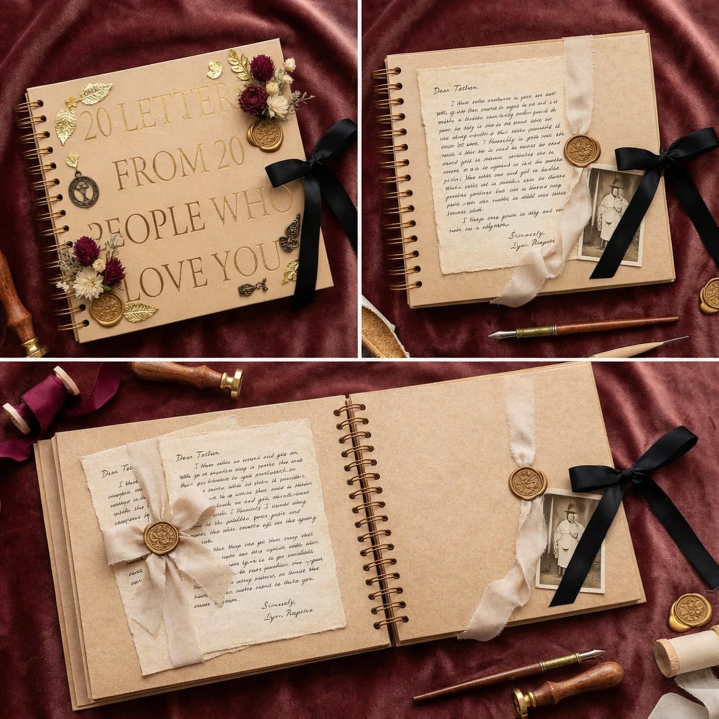 Jaloro Scrapbooks Gift Idea for Her DIY 20 Letters from People Who Love You Scrapbooks Craft Kit Bday Gift Include Kraft Coil Bound Notebook White Envelopes Glue Points for Friend Bestie 20th Birthday