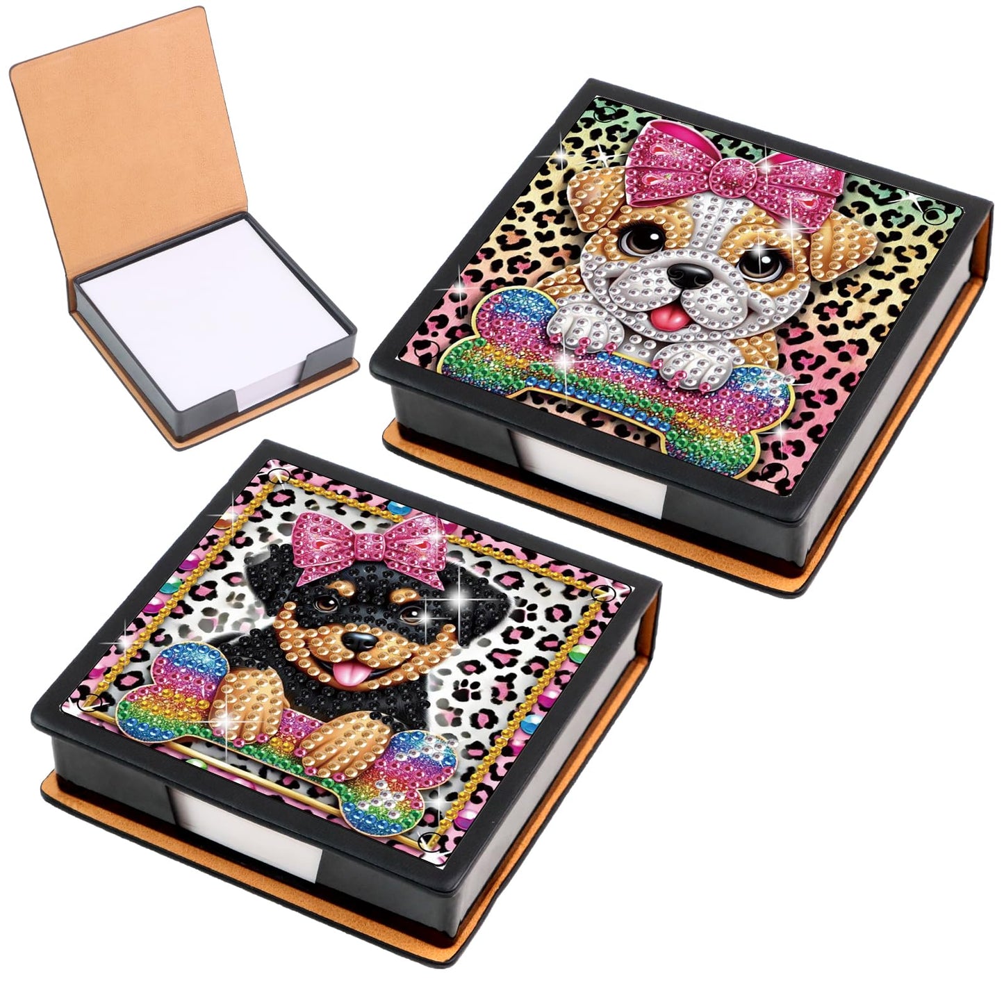 Formeydemi 2 pcs Dog Diamond Painting Kit Note Box,Animal Memo Paper Storage Box Diamond Art,Sticky Note Holder Diamond Art,Diamond Painting Memo Pad For Office Desk. (Animal)