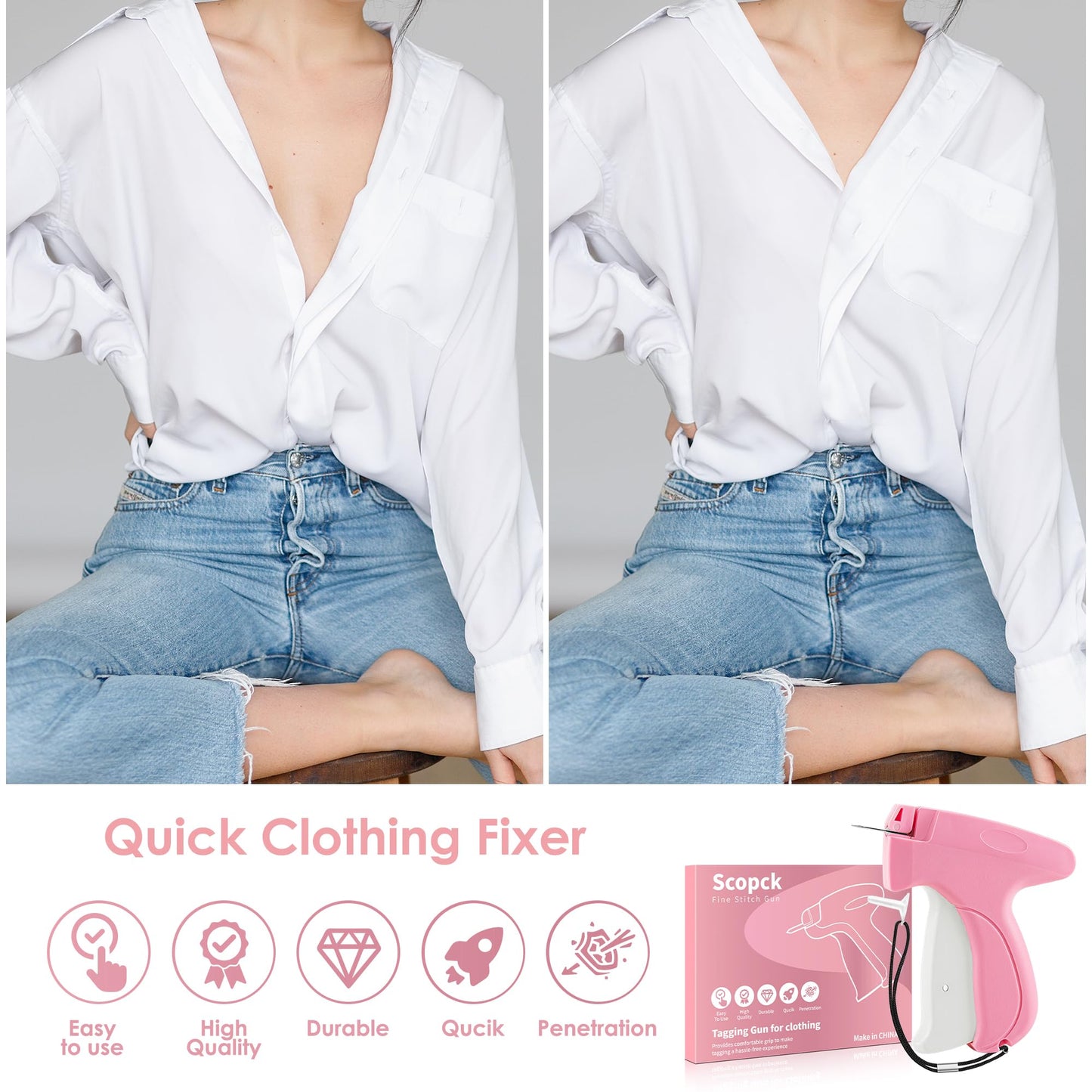 Stitch Gun for Clothes - Handheld Stitch Gun Quick Clothing Fixer - Tagging Gun - Includes 6 Needle, 1000 Black Fasteners & 1000 White Fasteners