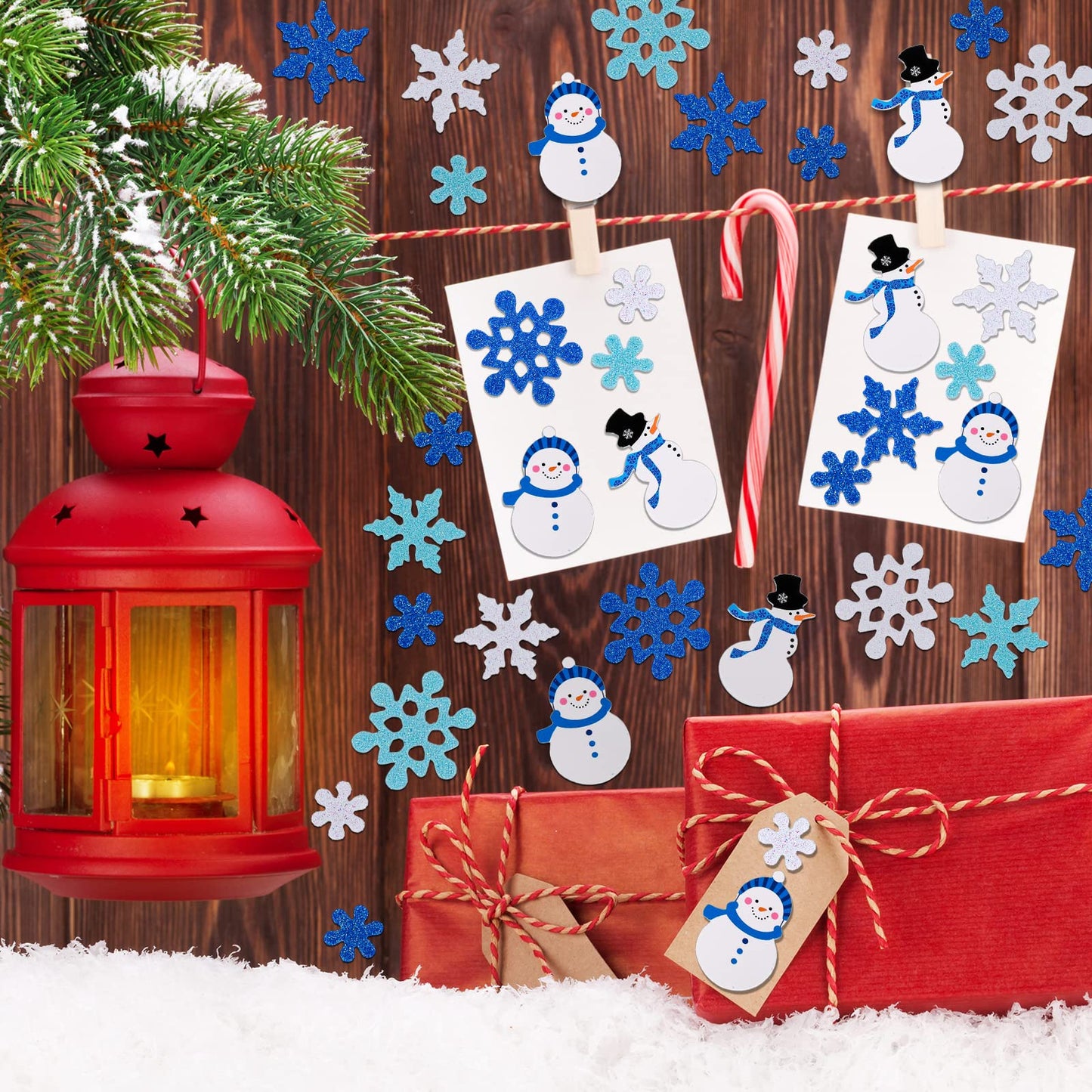Whaline Winter Glitter Foam Sticker Kit 350Pcs Blue White Snowflake Snowman Foam Stickers Self-Adhesive Sticker Decals for Christmas Party Decor Winter DIY Crafts