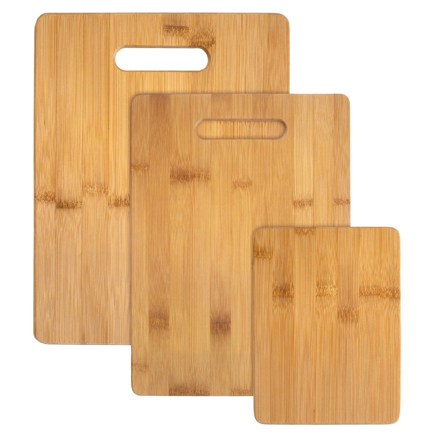 Totally Bamboo 3-Piece Cutting Board Set, Bamboo Wood Cutting Boards for Kitchen with Built-In Handles, Reversible Chopping Boards in Small, Medium, and Large Sizes